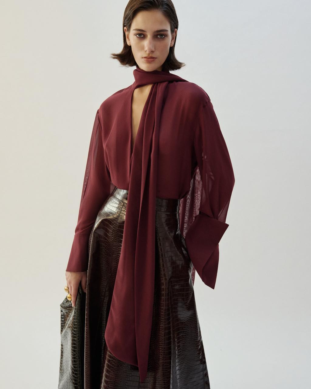 CROCO BROWN FLARE SKIRT