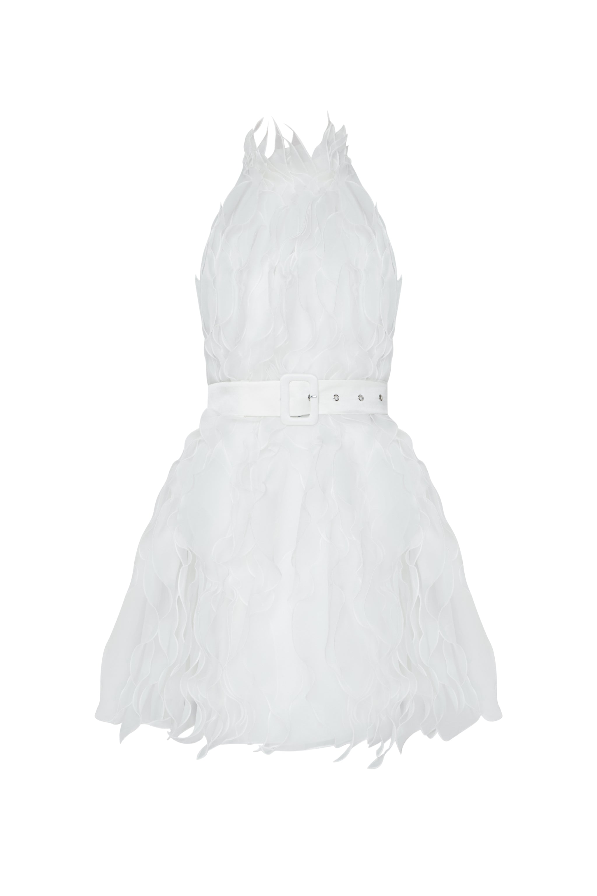 Wave White Dress Ruffled Bridal Mini Dress with Belt | J'amemme Wave White Dress Ruffled Bridal Mini Dress with Belt | J'amemme