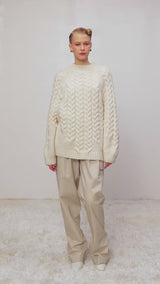 WHEAT WOOL CABLE KNIT SWEATER