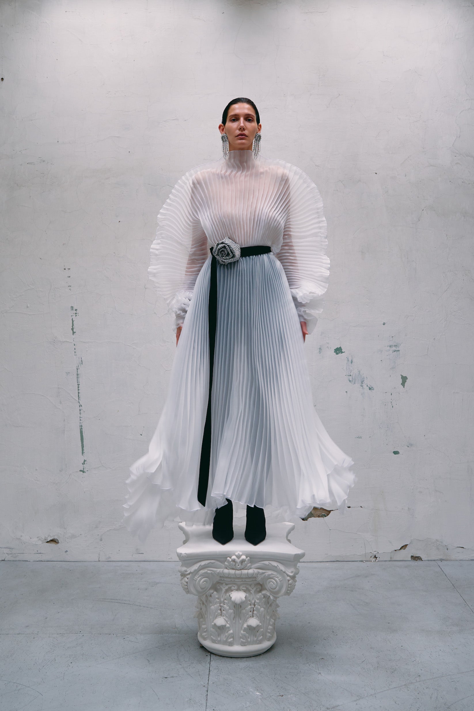 ALISHA PLEATED WHITE DRESS