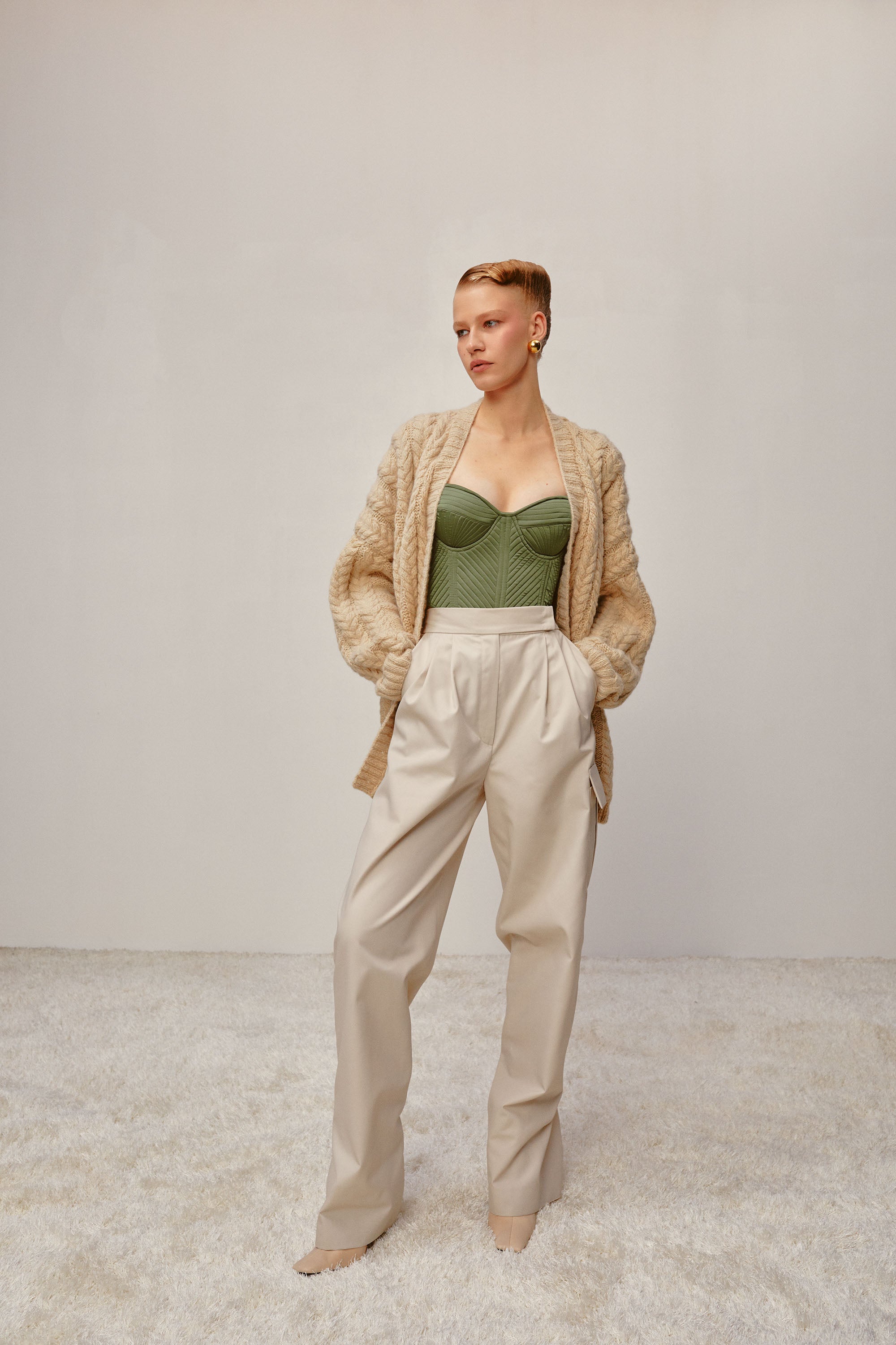 NEONELLA WOOL CABLE KNIT CARDIGAN