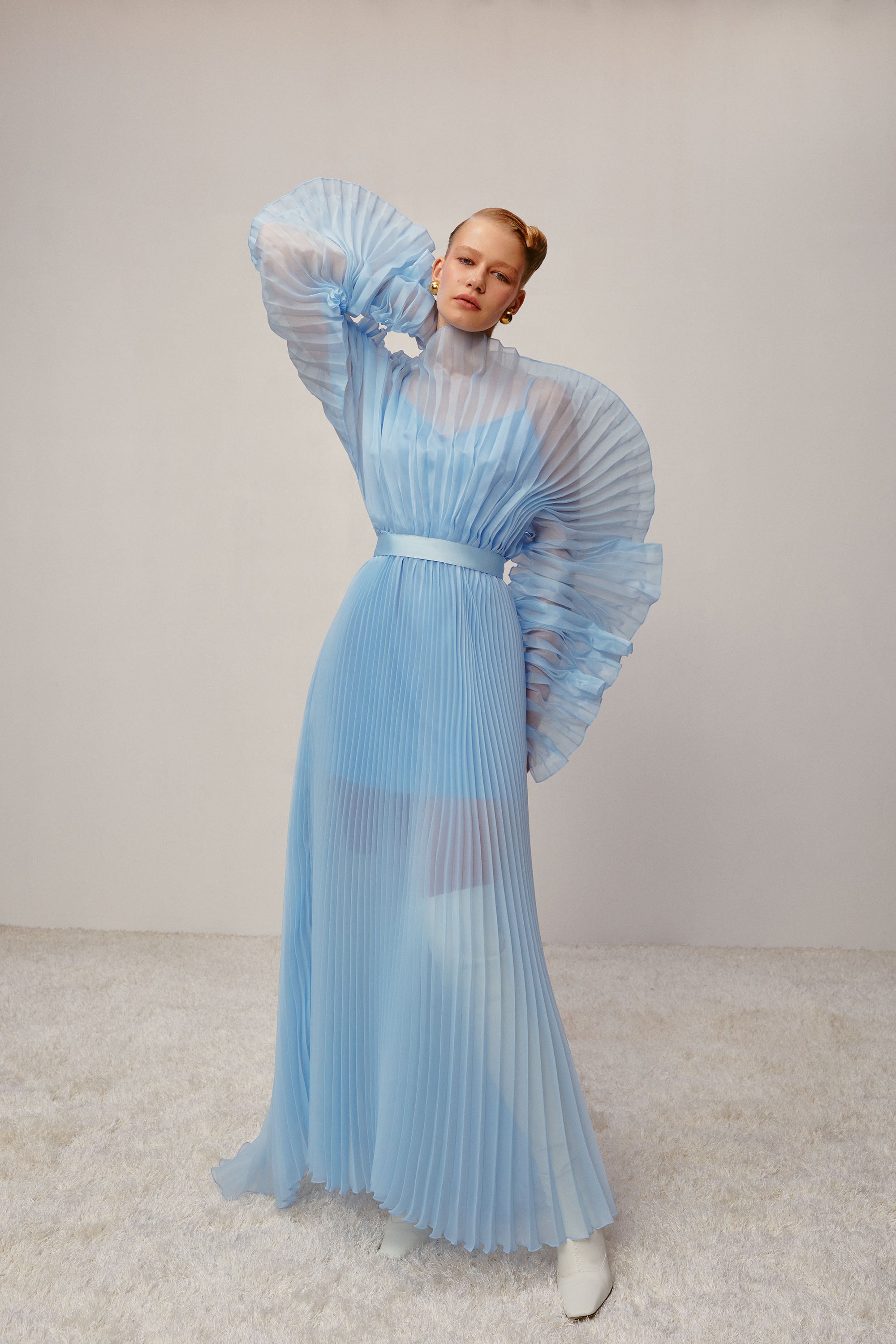 ALISHA PLEATED BLUE DRESS