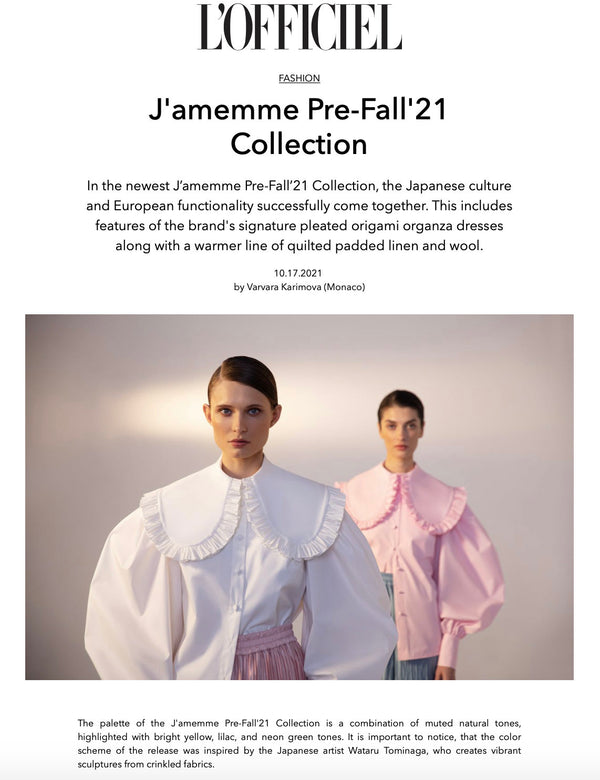 L'Officiel: J'amemme Pre-Fall'21 Collection