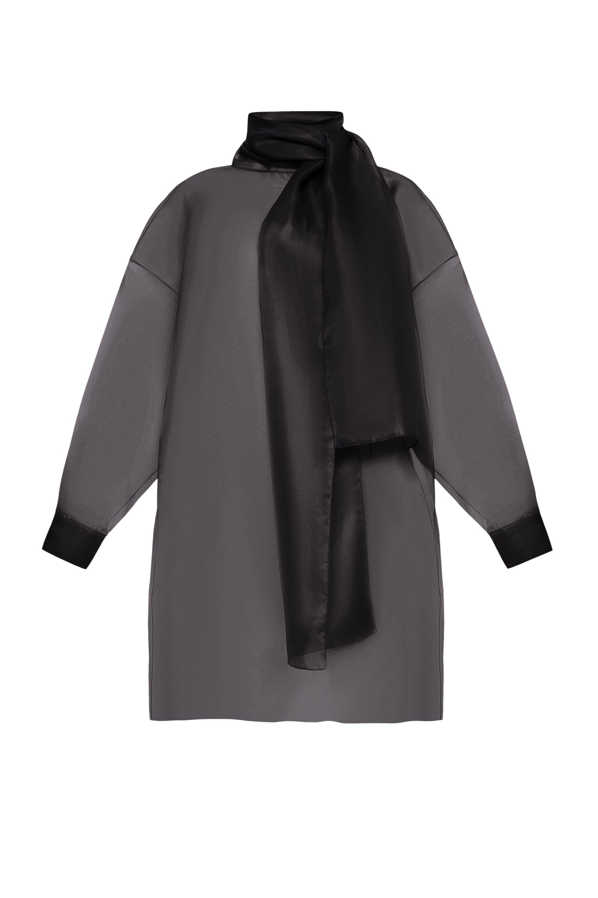 SEMI-SHEER BLACK SCARF BLOUSE