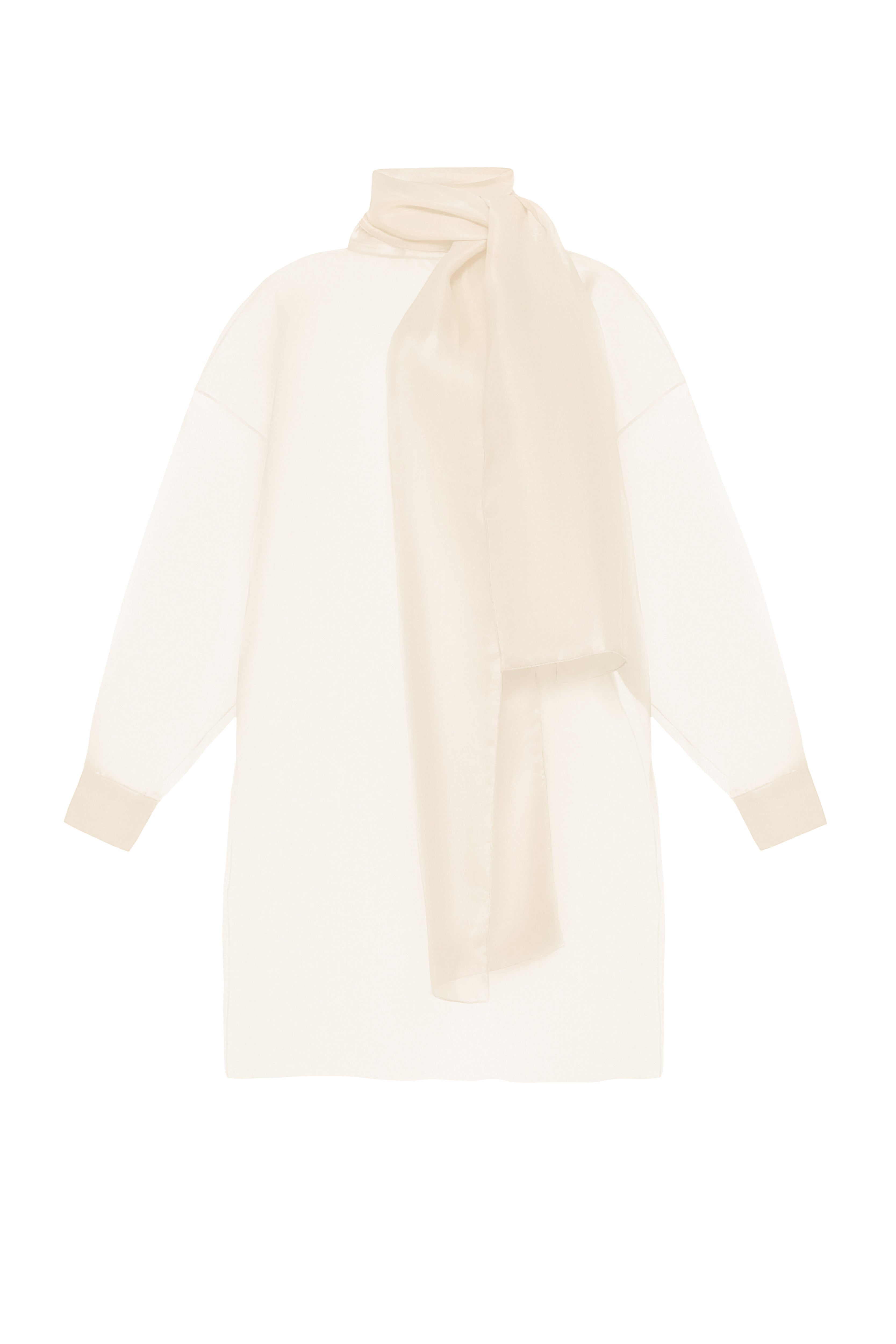 SEMI-SHEER LIGHT BEIGE SCARF BLOUSE
