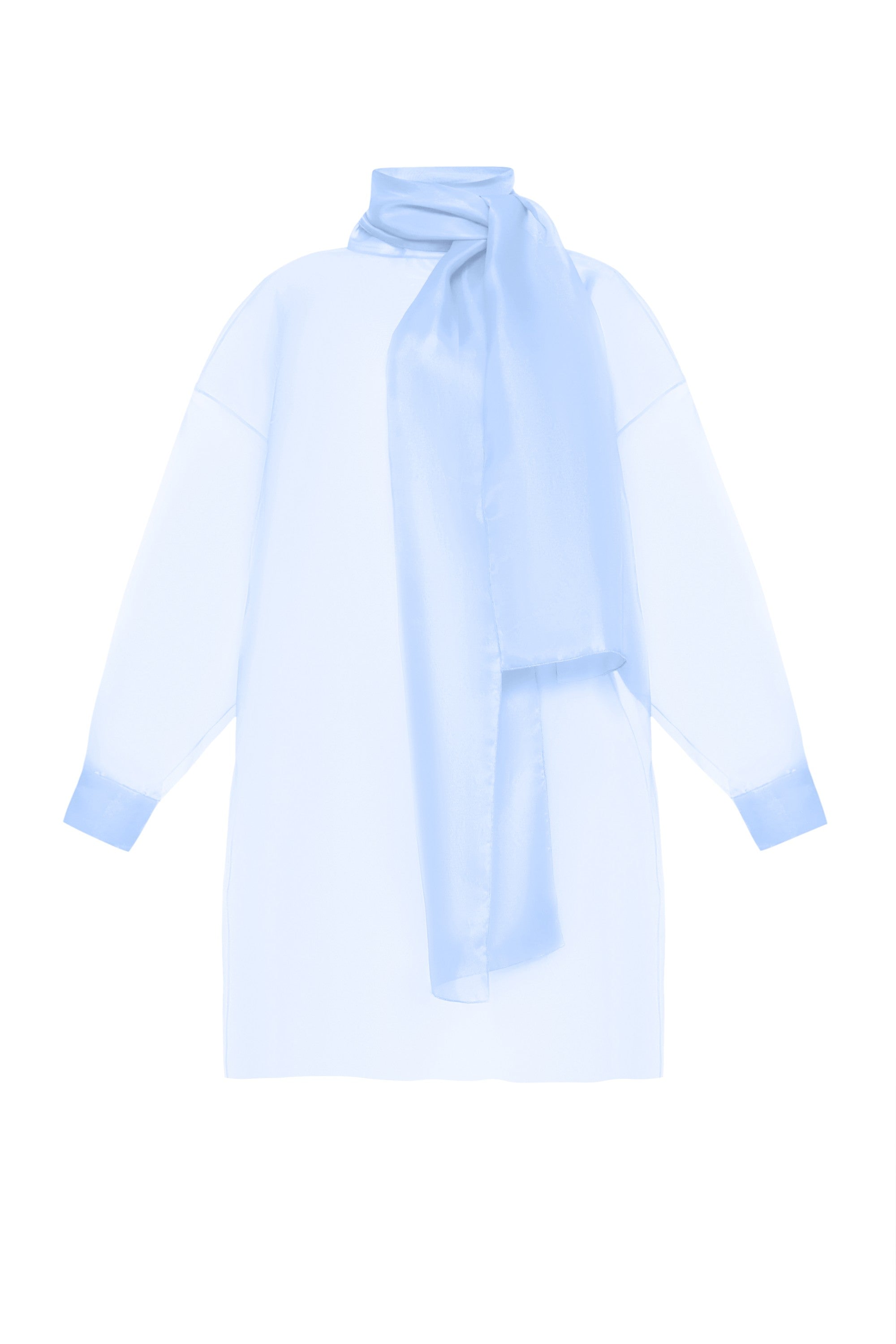 SEMI-SHEER BLUE SCARF BLOUSE