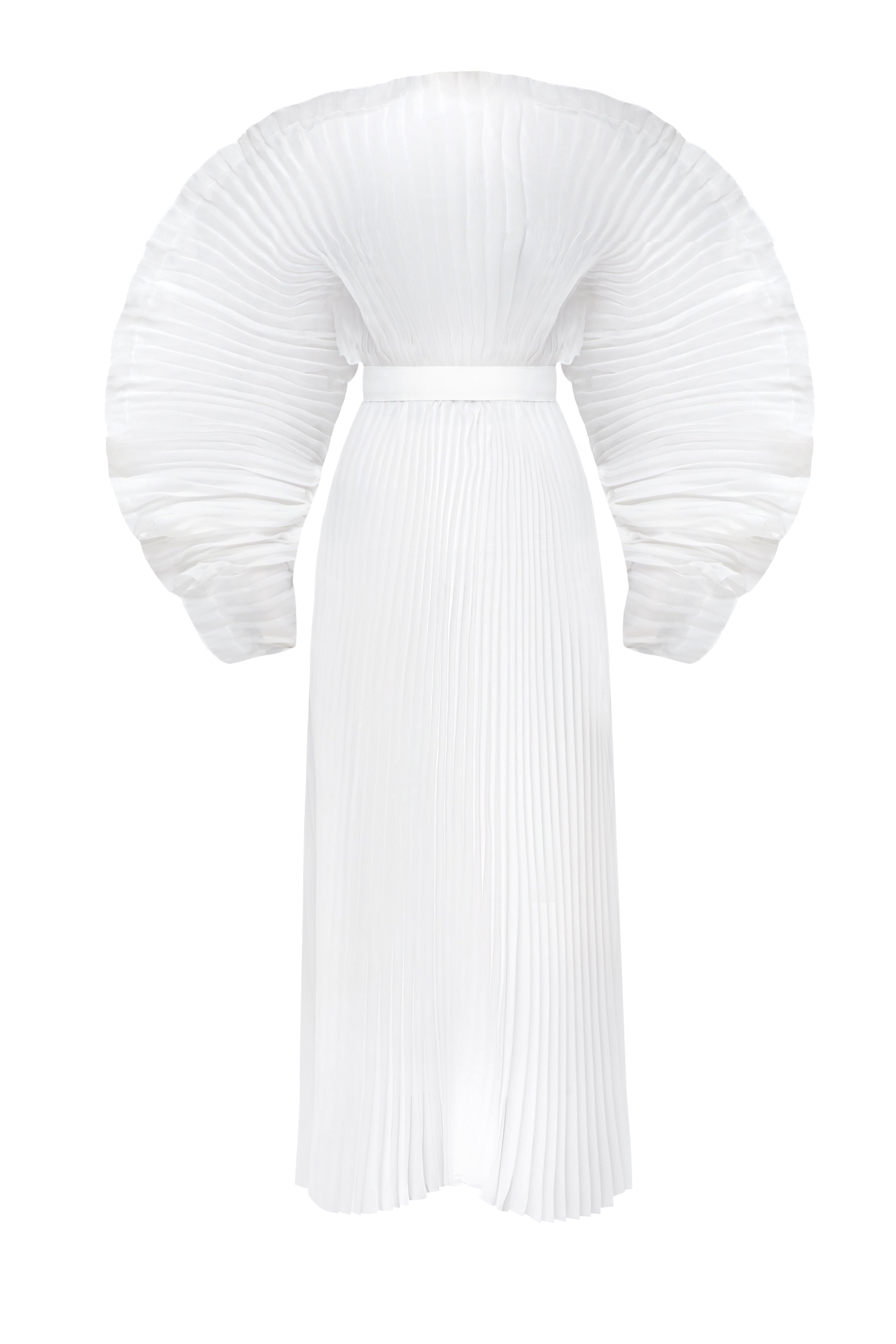 ALISHA PLEATED WHITE DRESS