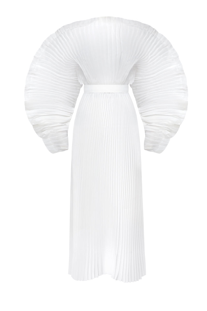 Amina White Pleated Dress