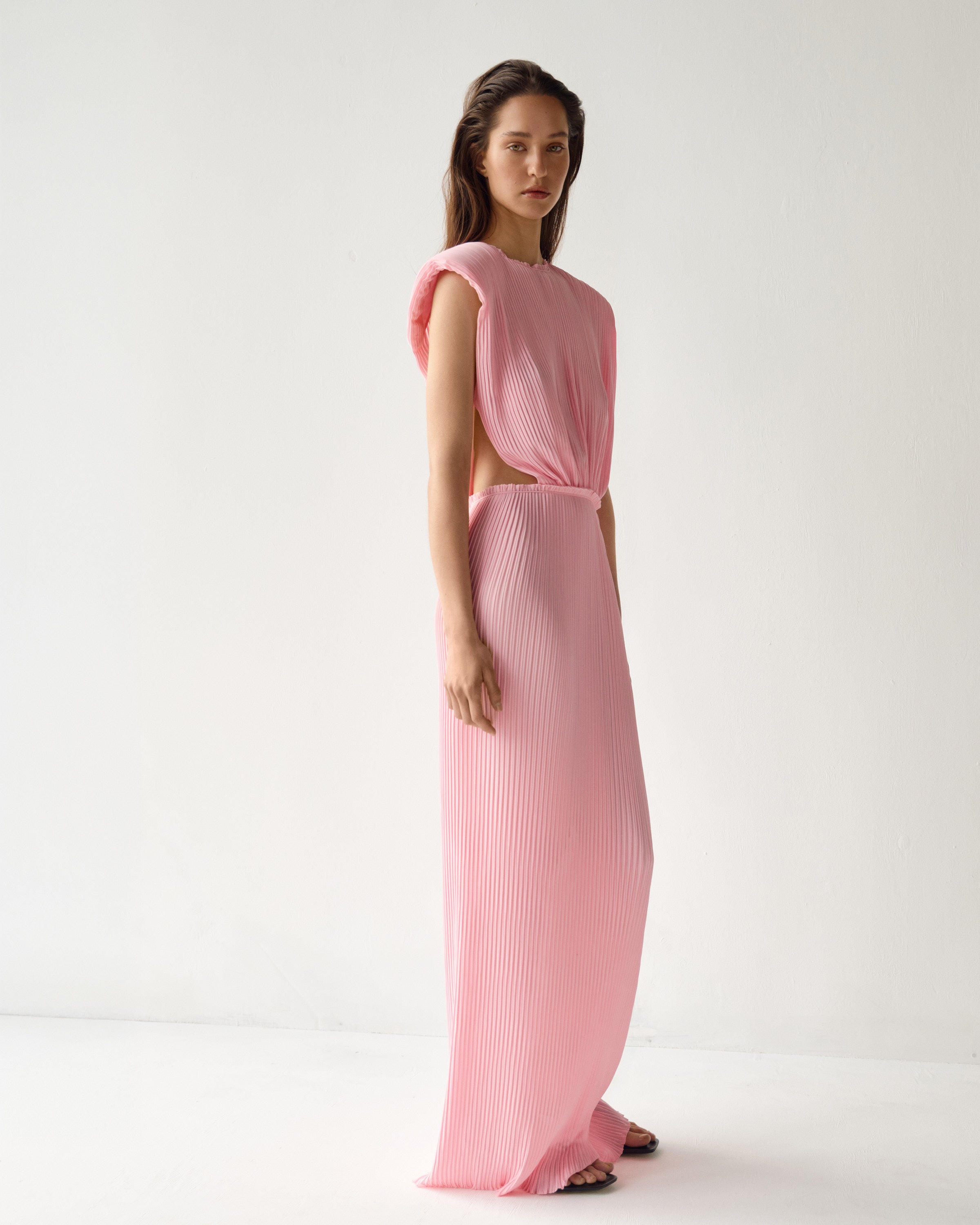 Greek Chiffon Dress Pink – Pleated | Jamemme SS26