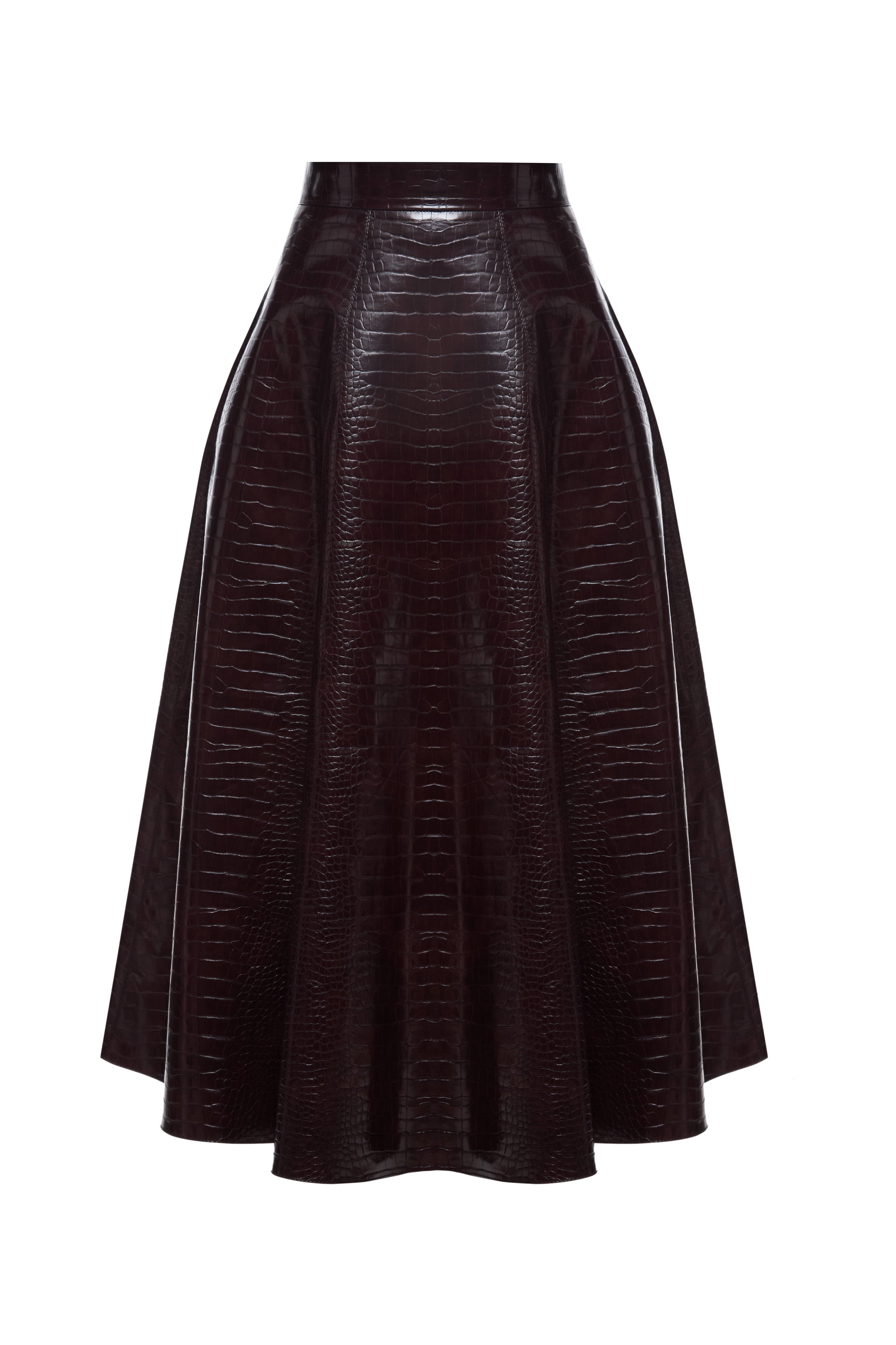 CROCO BROWN FLARE SKIRT