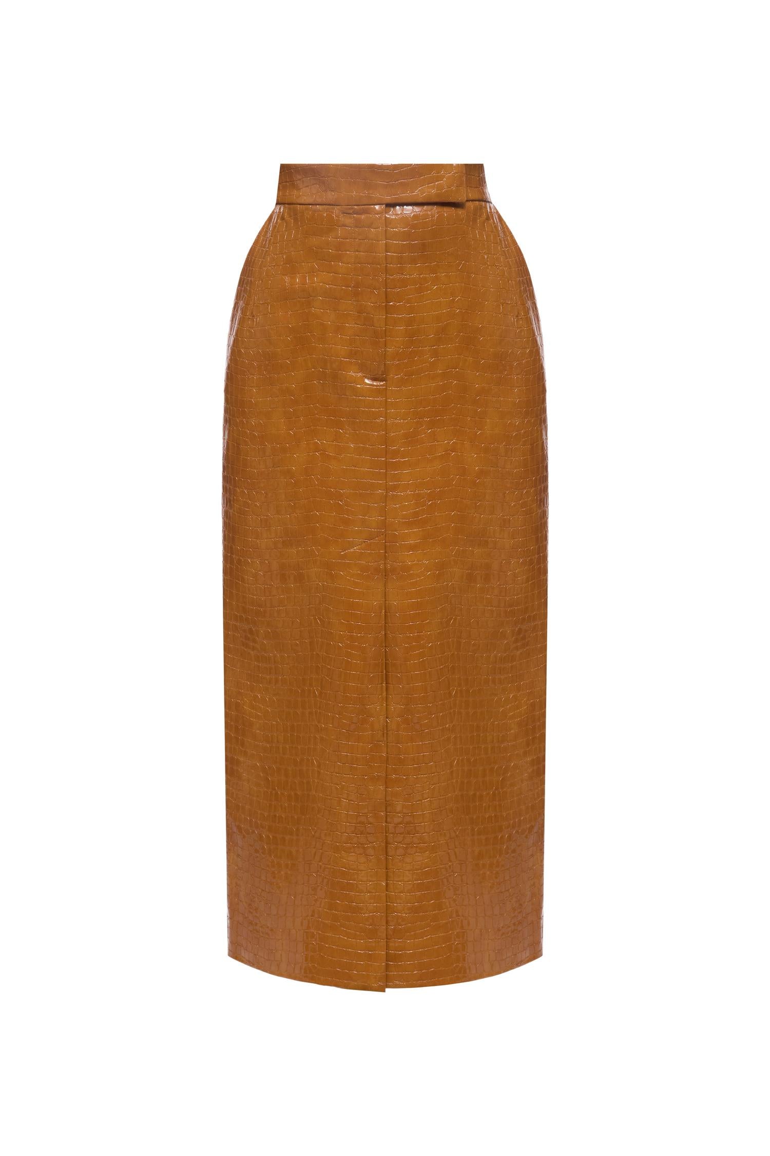 CROCO OCHRE MIDI SKIRT