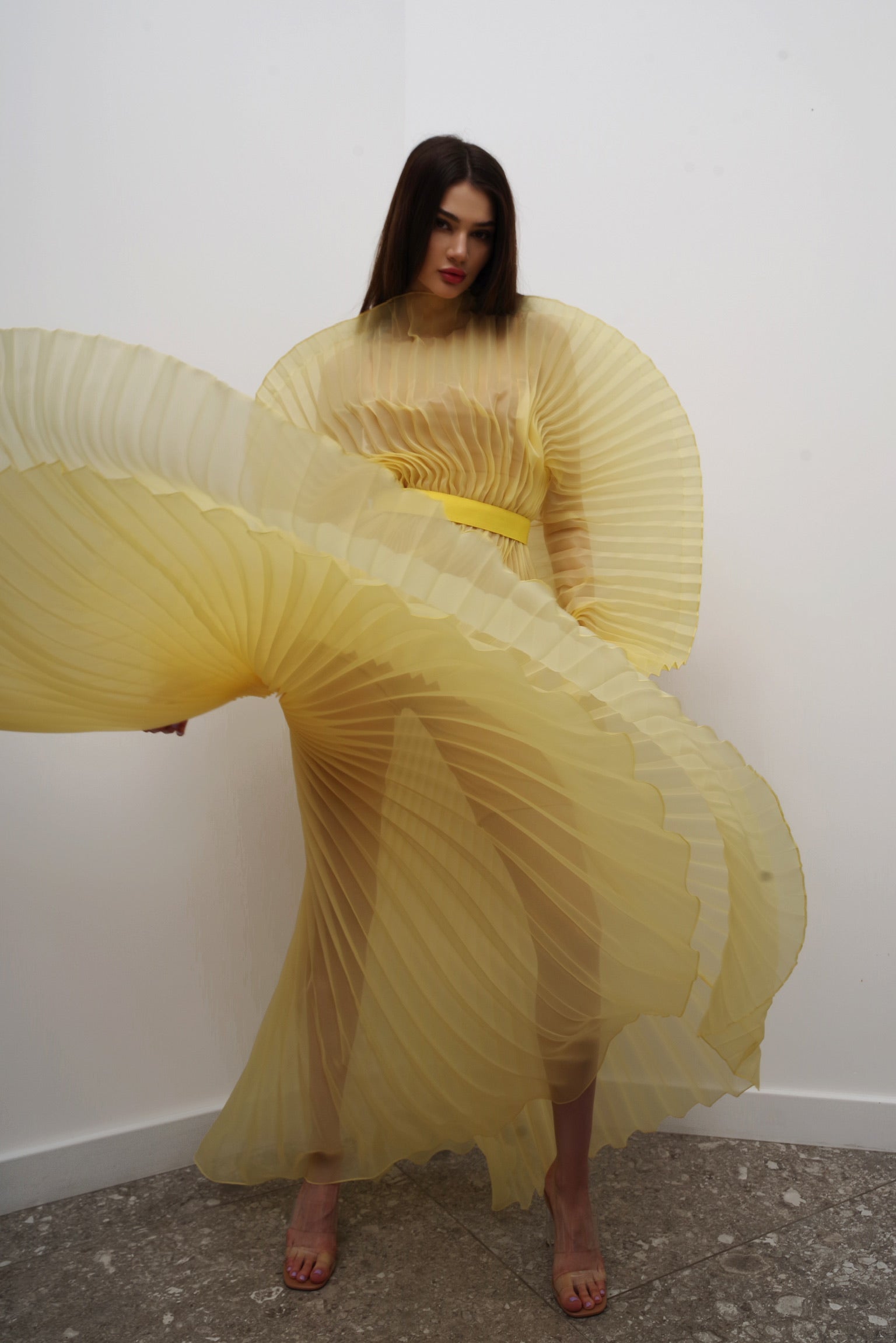 ALISHA PLEATED YELLOW DRESS