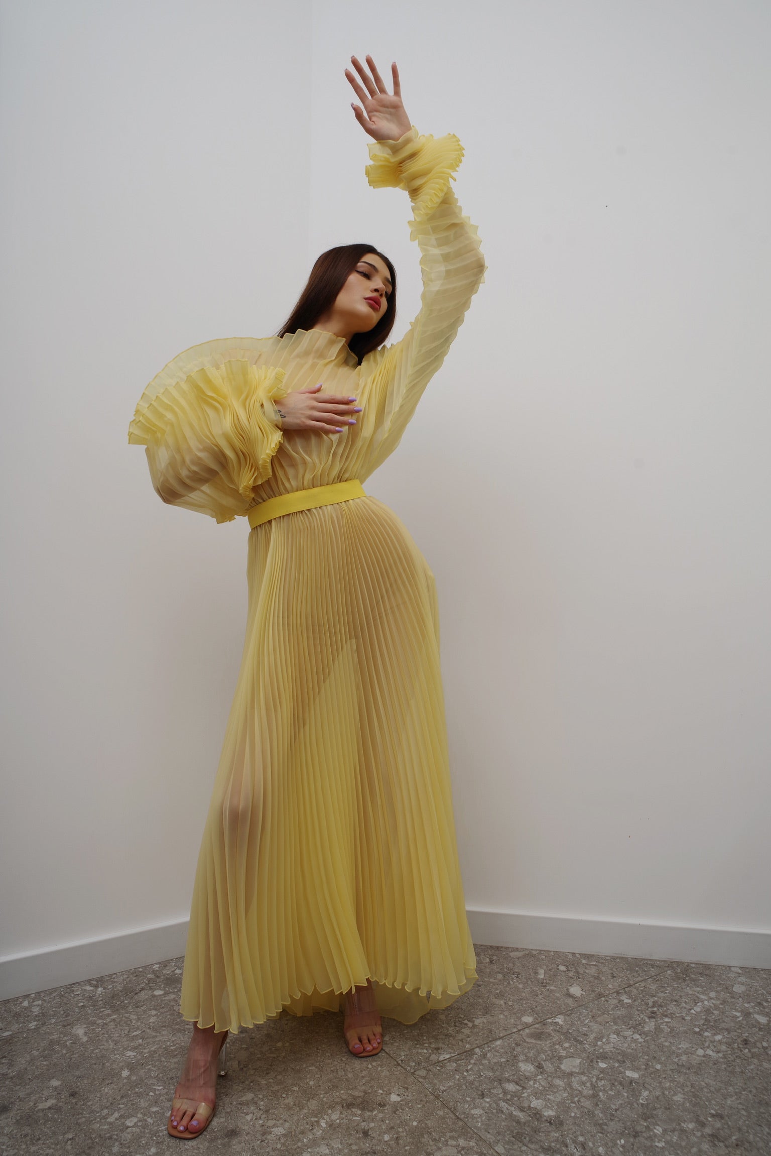 ALISHA PLEATED YELLOW DRESS