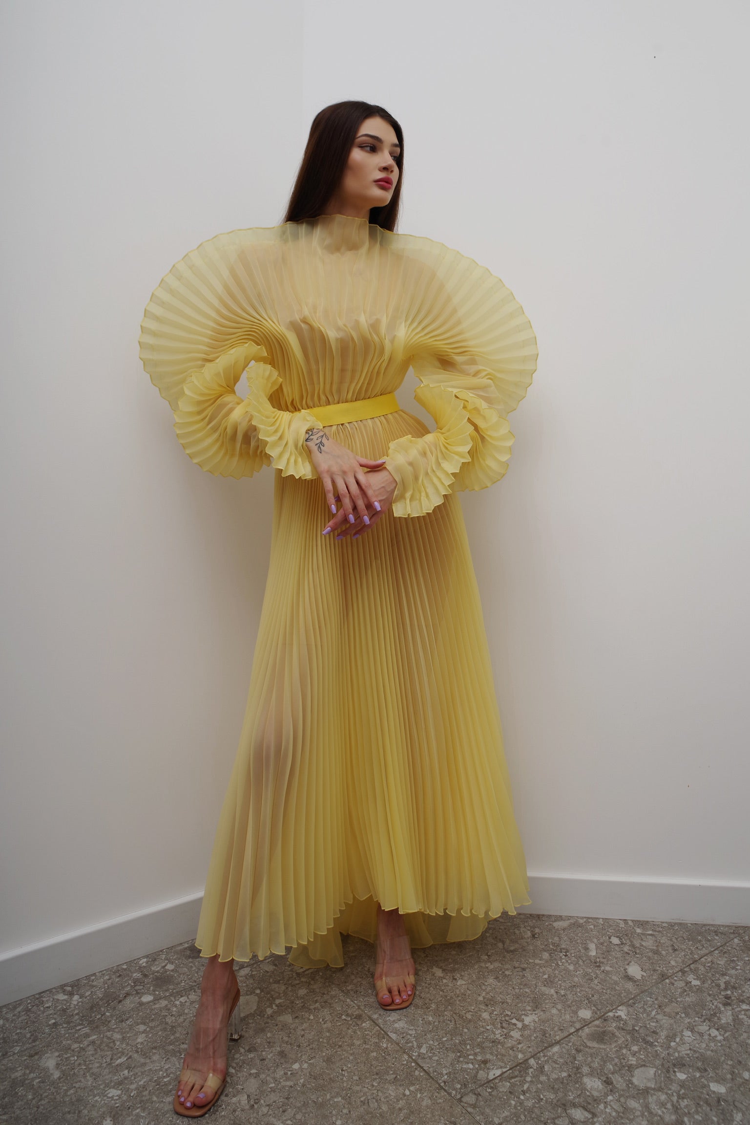 ALISHA PLEATED YELLOW DRESS