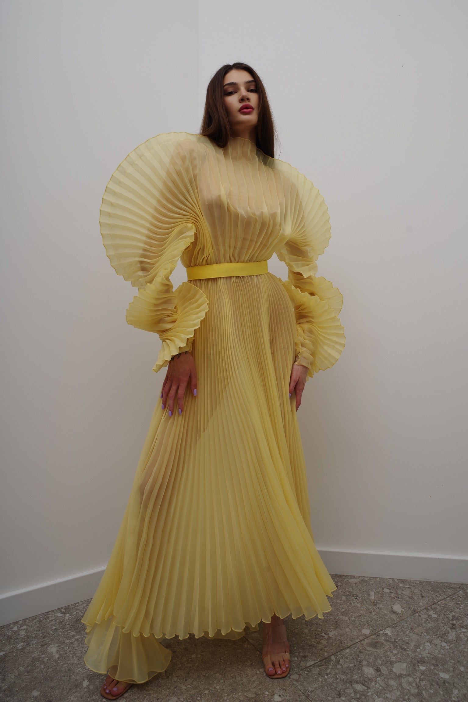 ALISHA PLEATED YELLOW DRESS