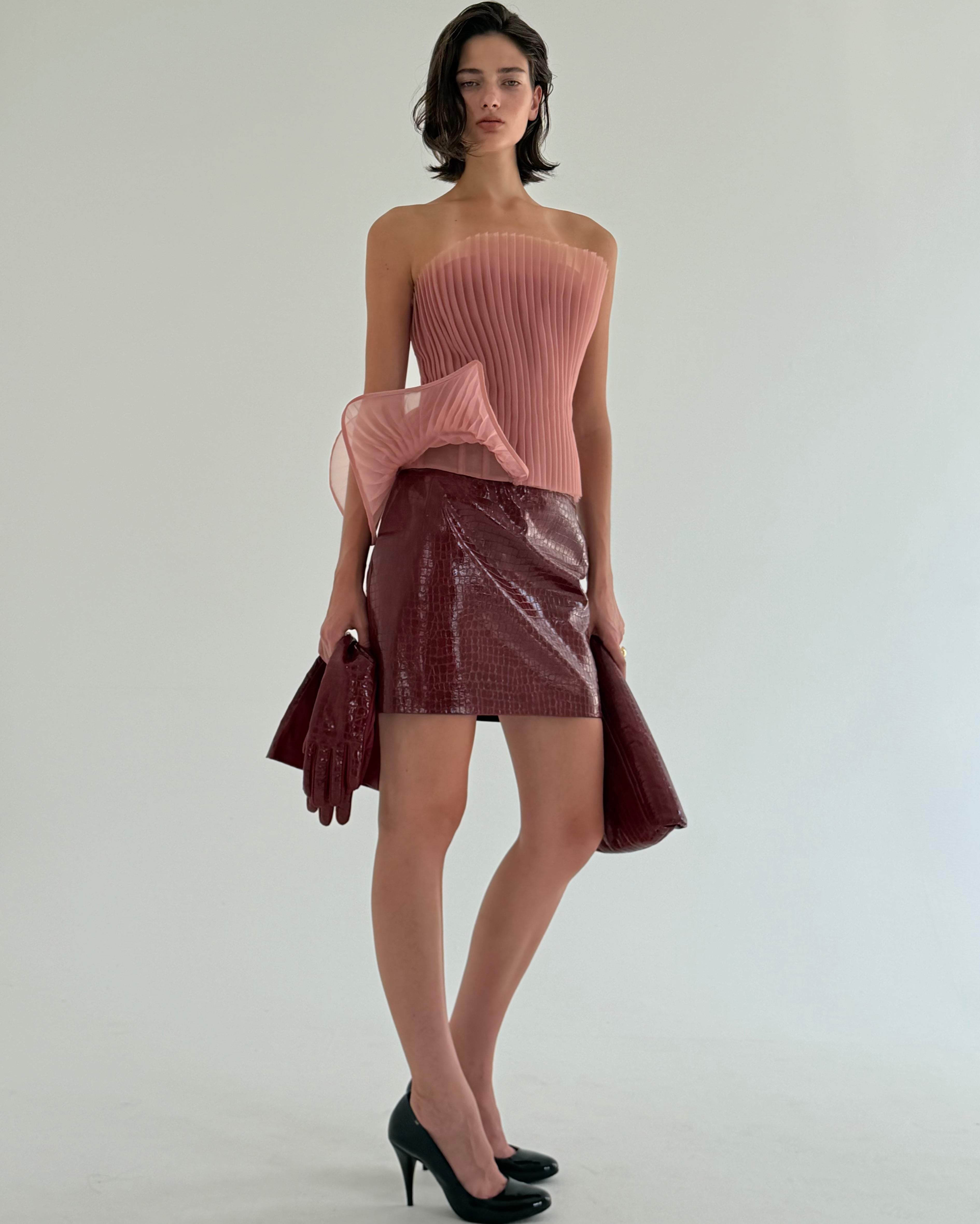 Croco Burgundy Mini Skirt
