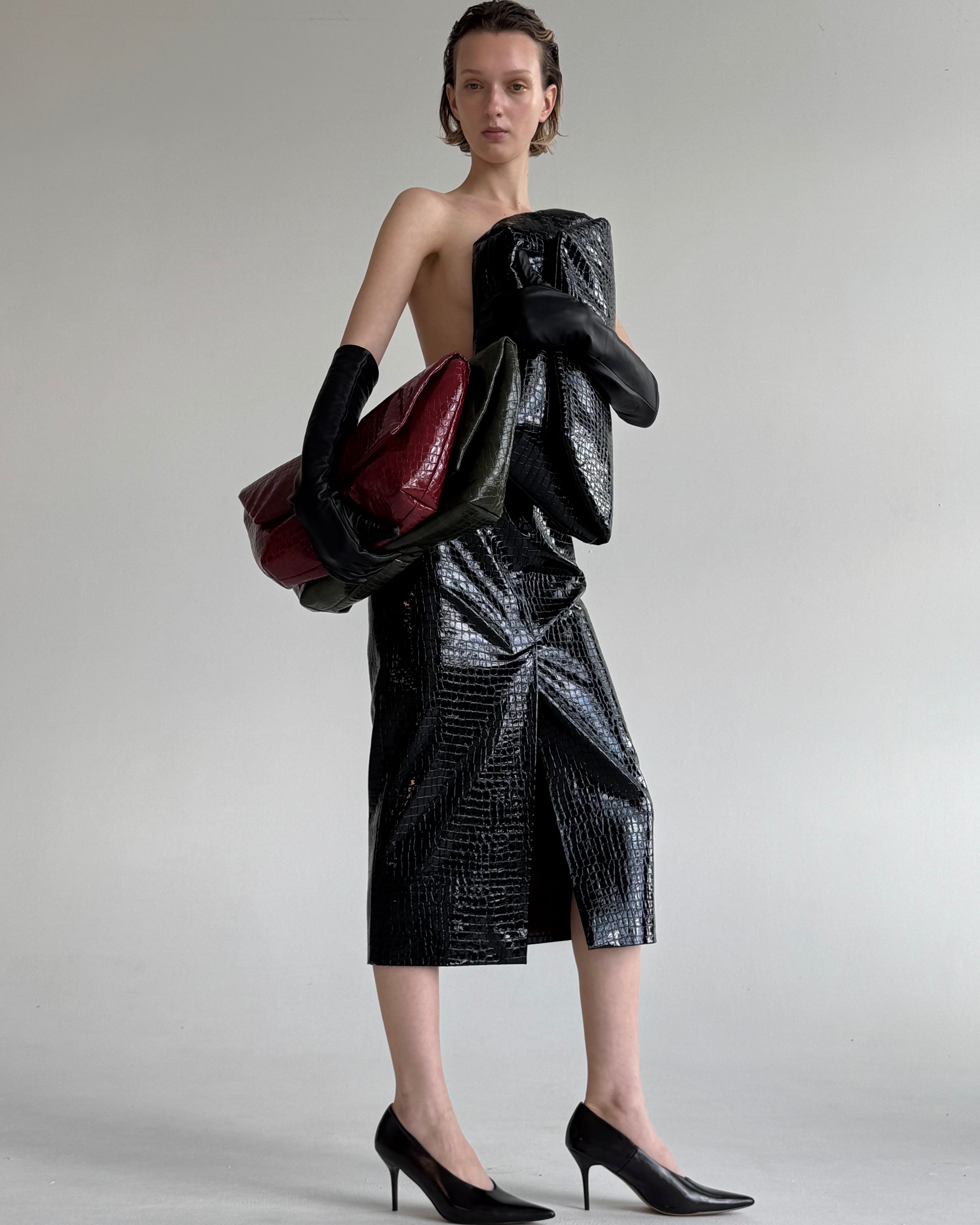 CROCO BLACK MIDI SKIRT