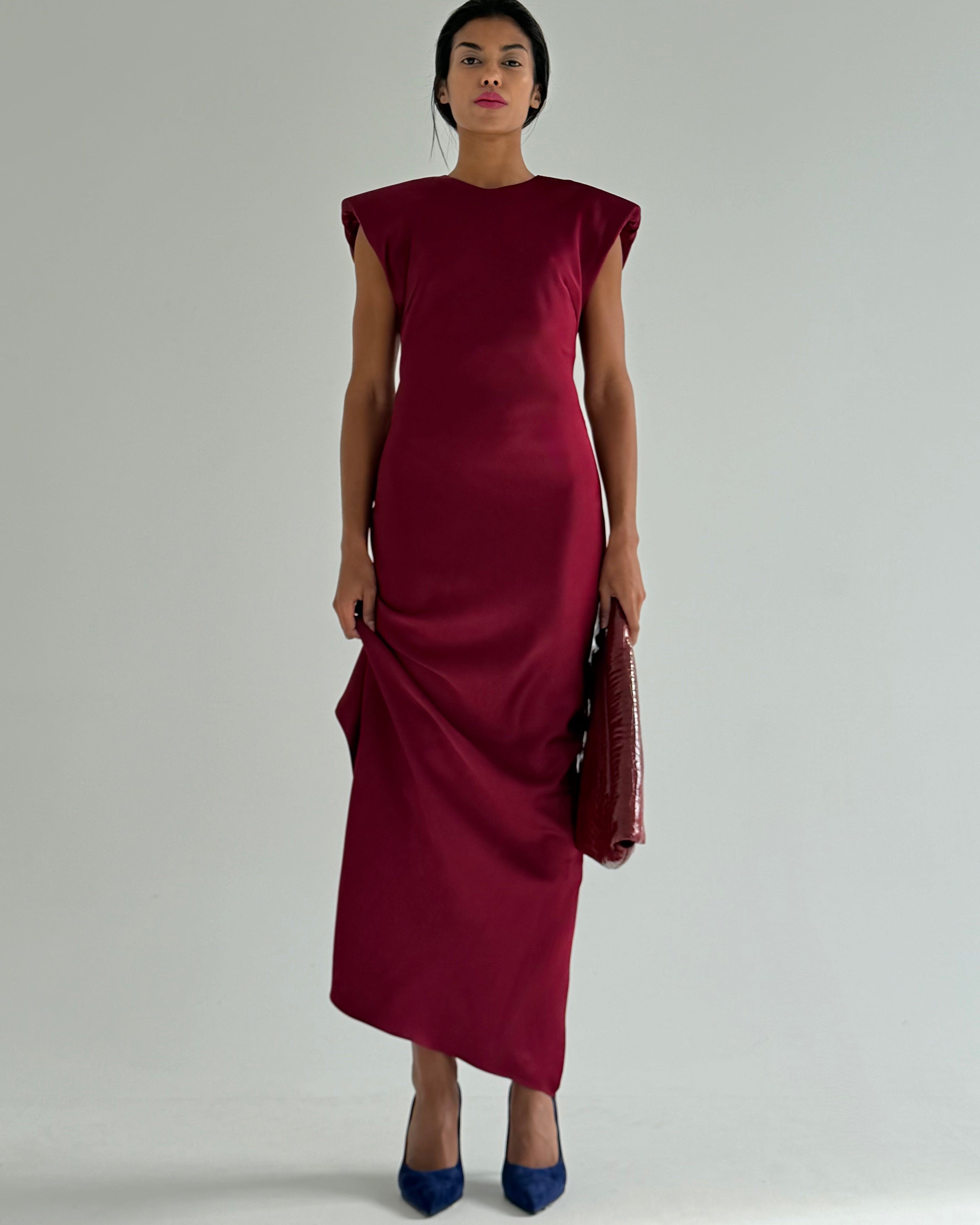 CLEMENCE BURGUNDY DRESS