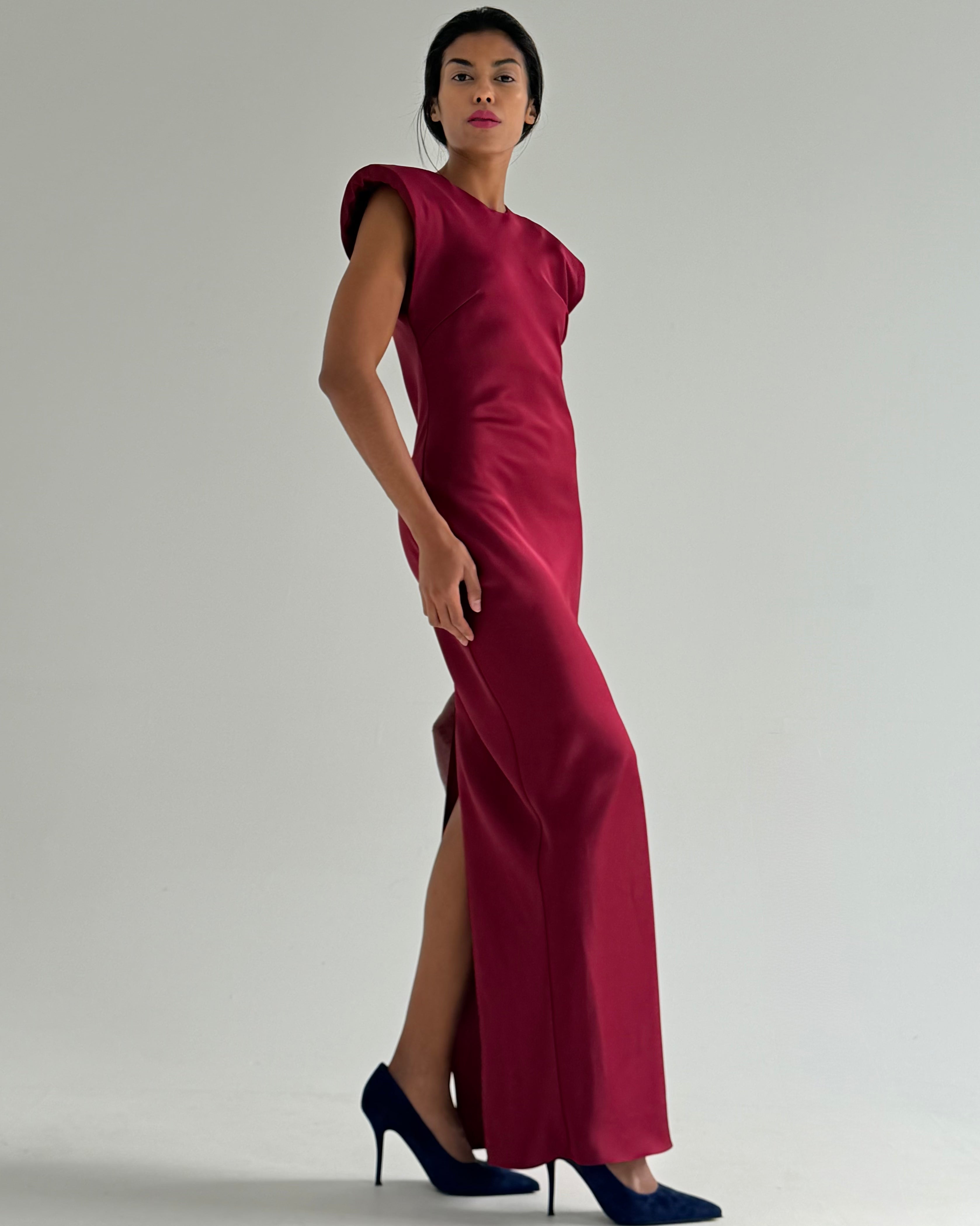 CLEMENCE BURGUNDY DRESS