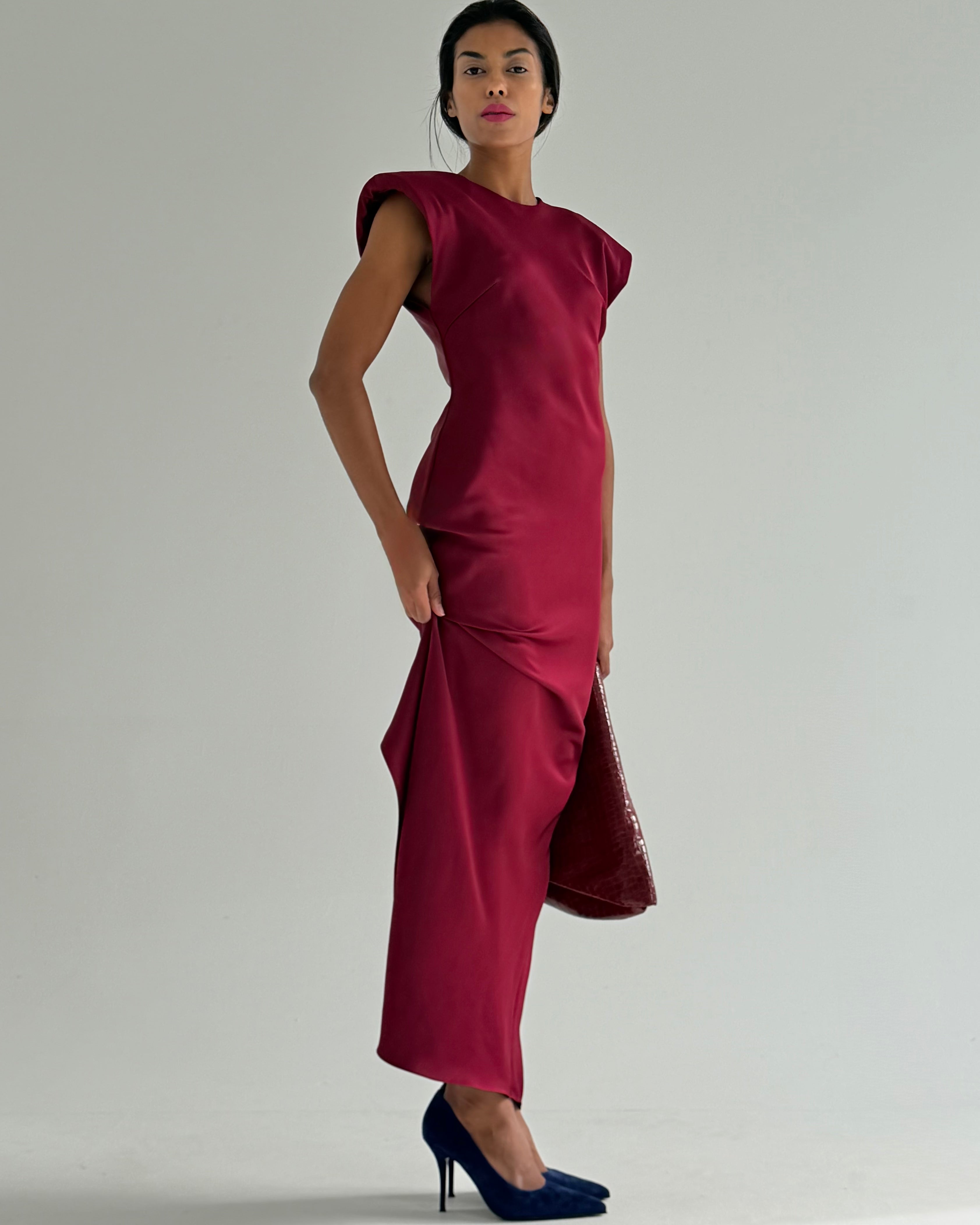 CLEMENCE BURGUNDY DRESS