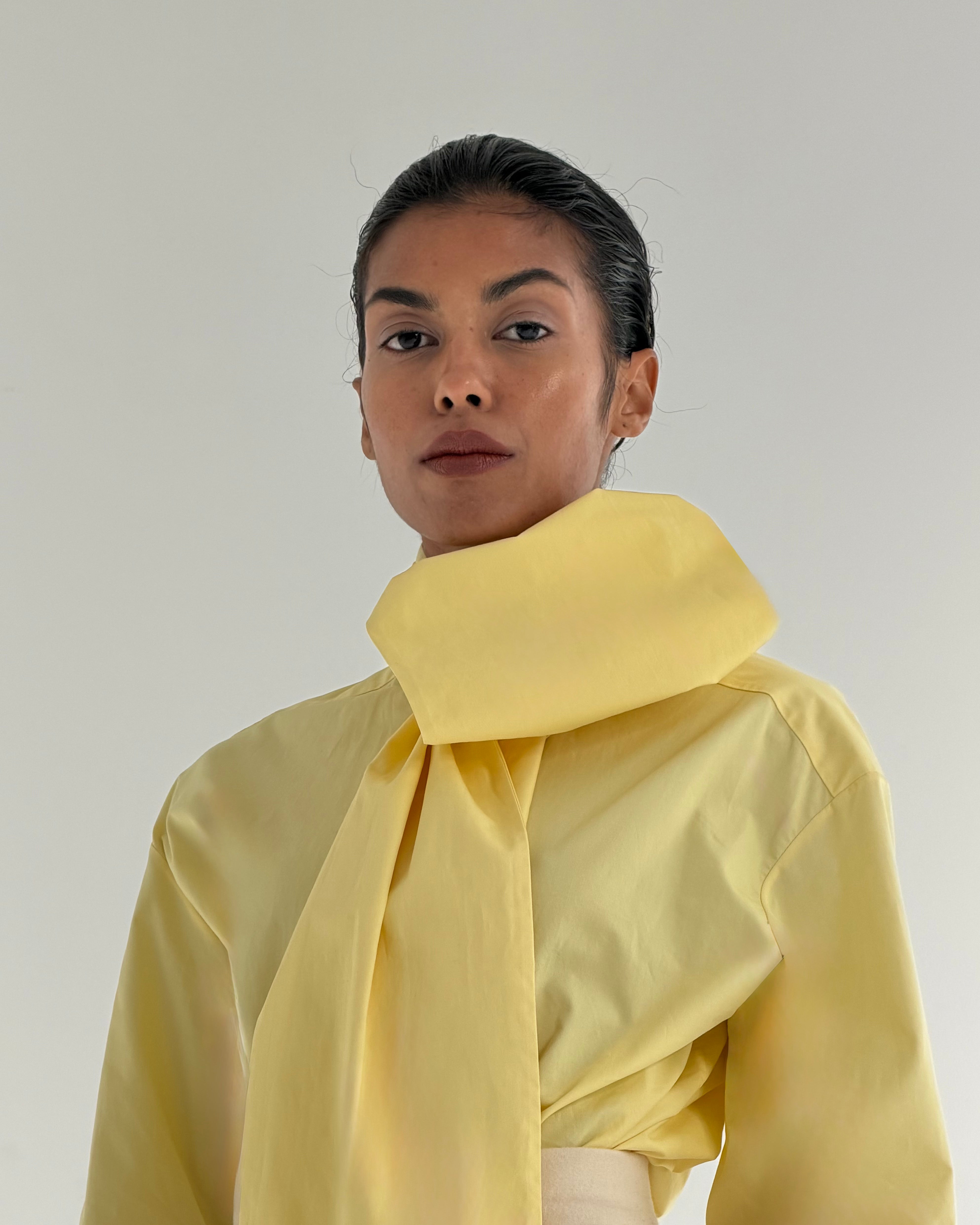 Scarf Detail Cotton Shirt