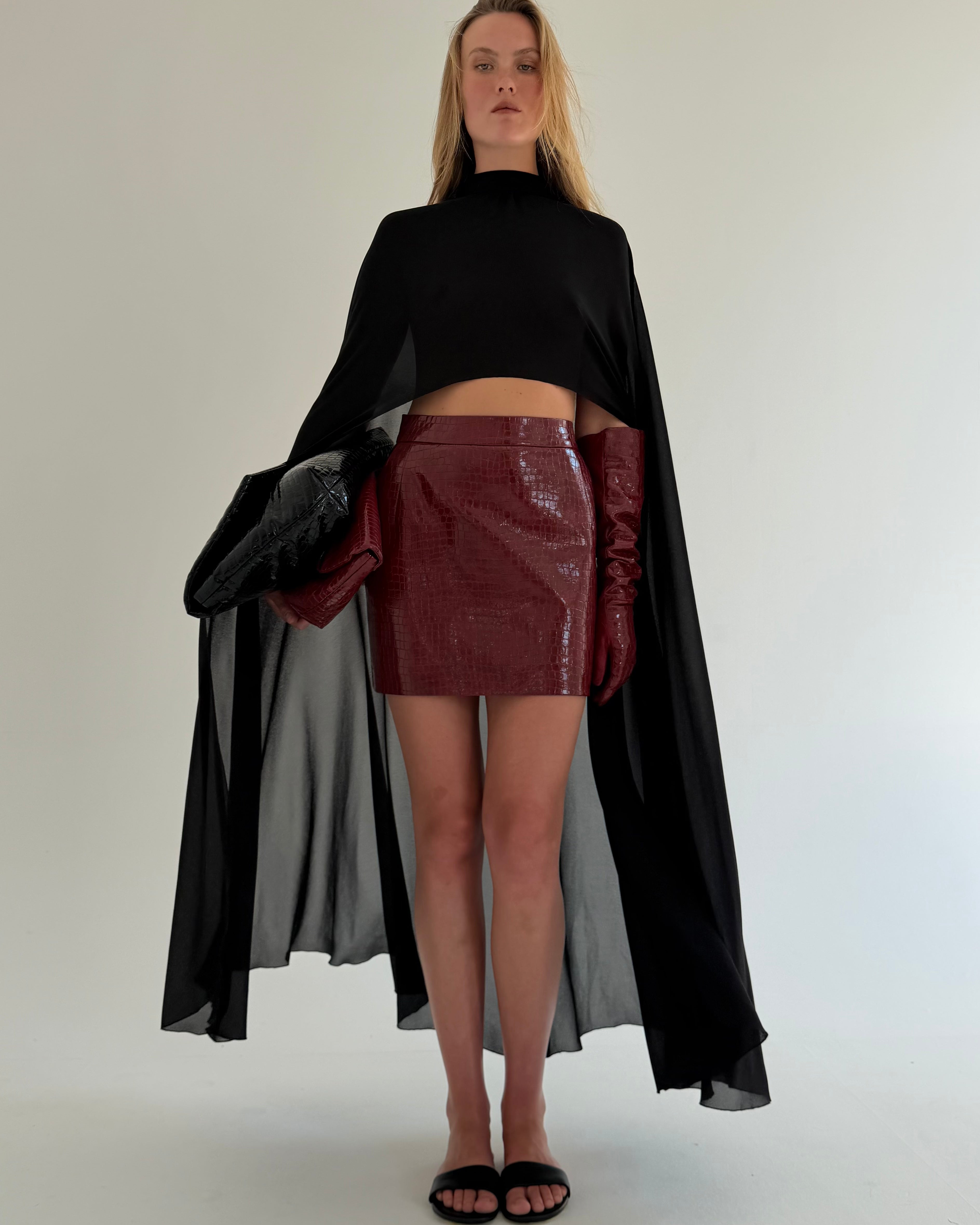 Croco Burgundy Mini Skirt