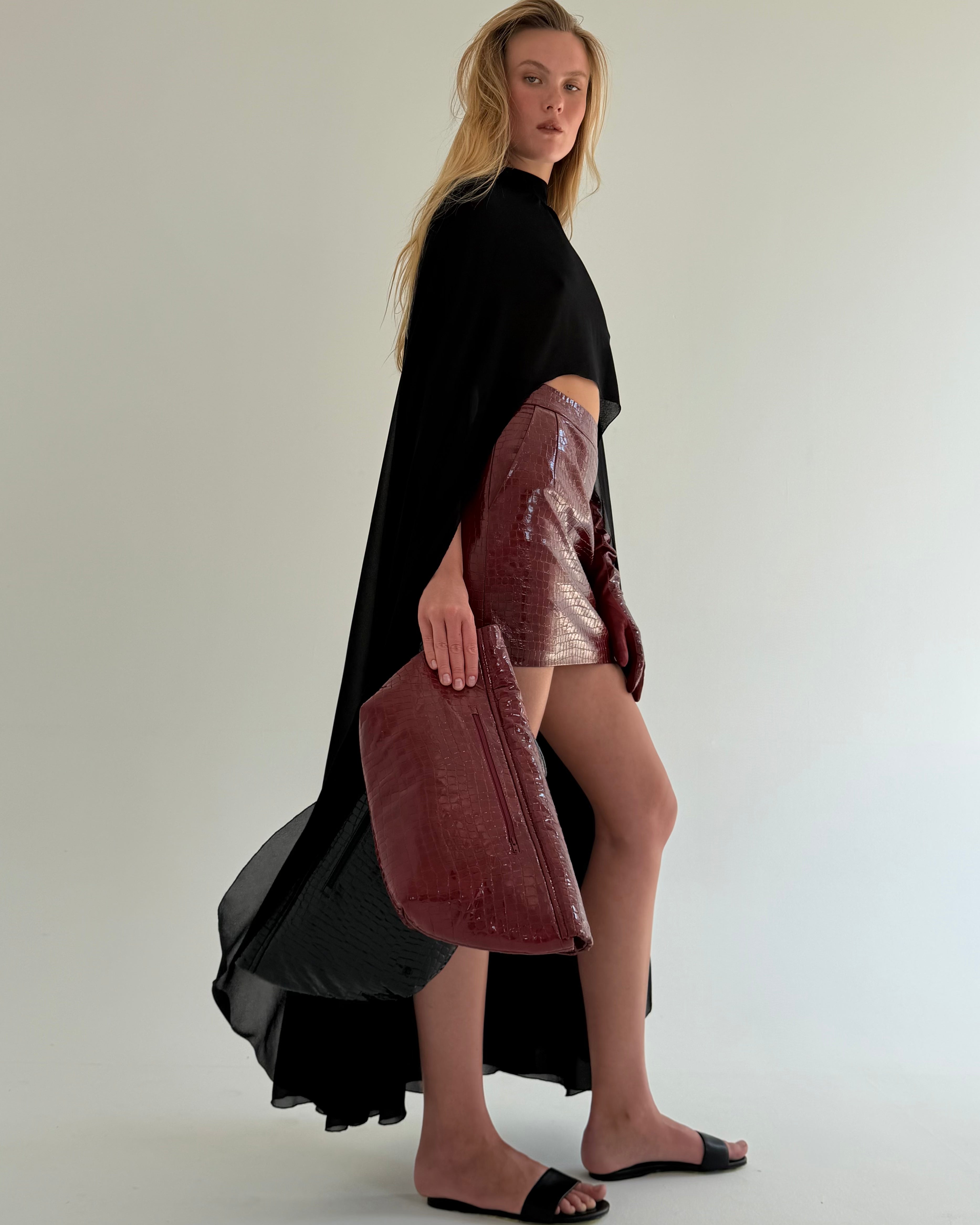 Croco Burgundy Mini Skirt