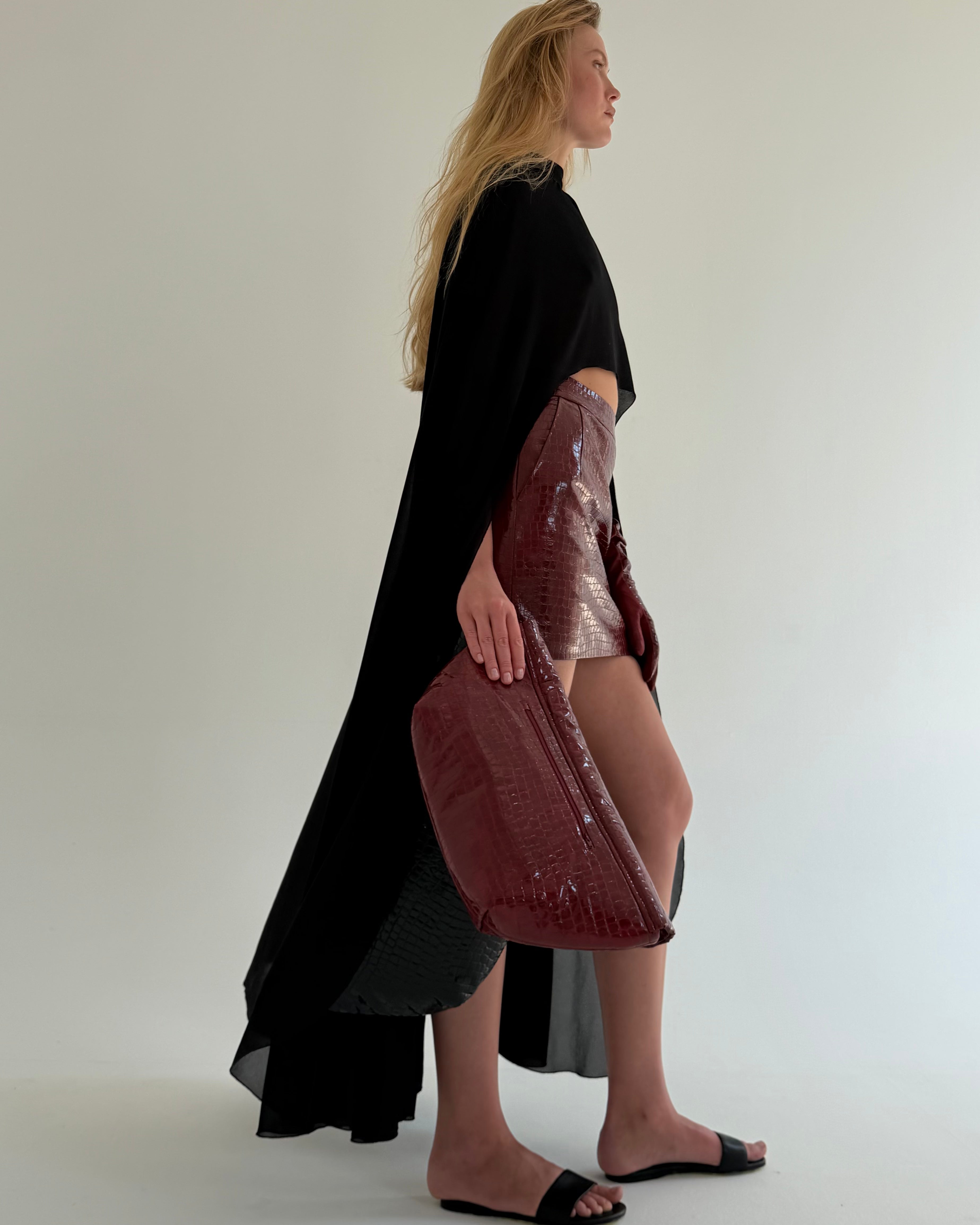 Croco Burgundy Mini Skirt