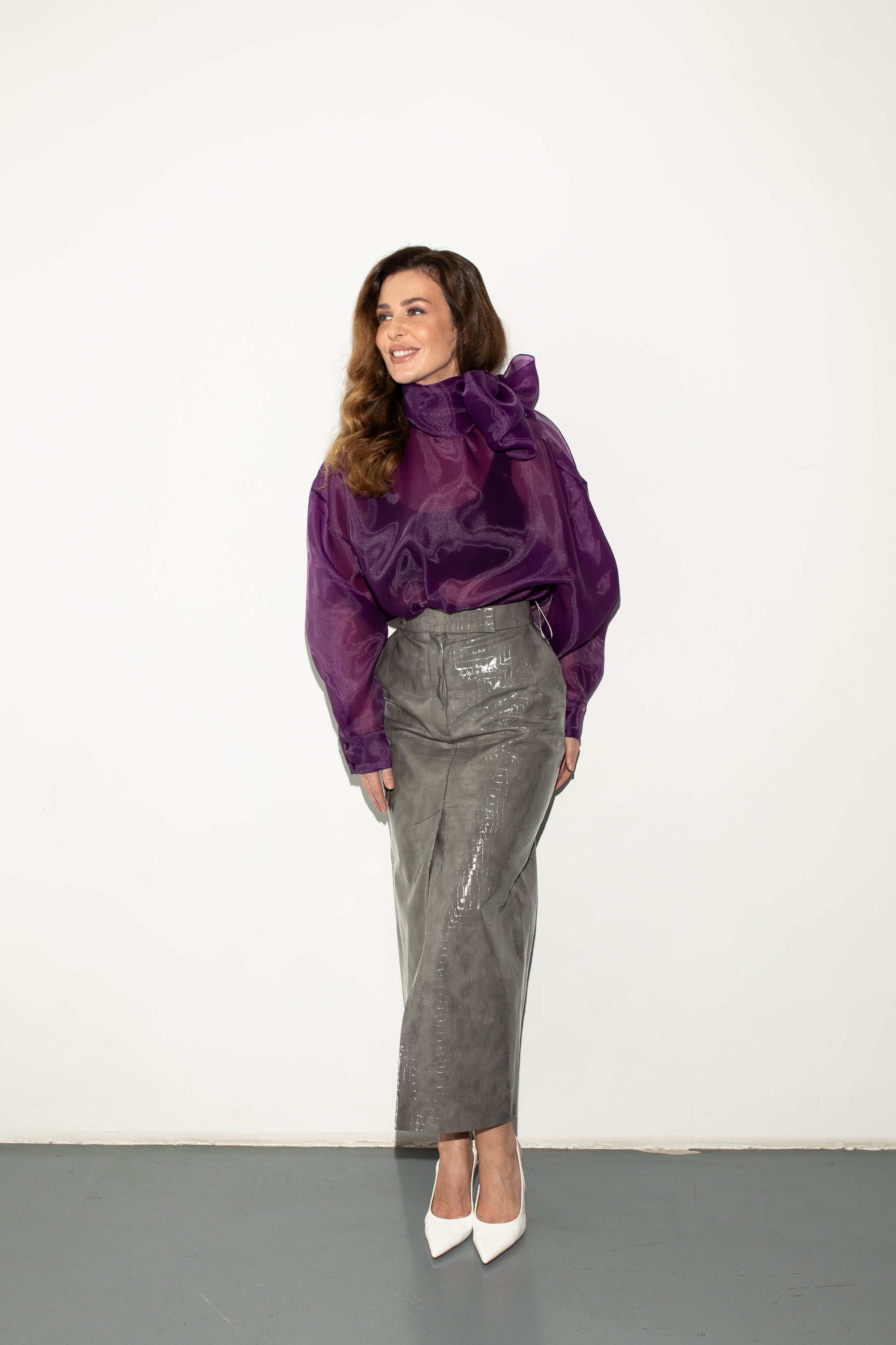 CROCO GREY MIDI SKIRT