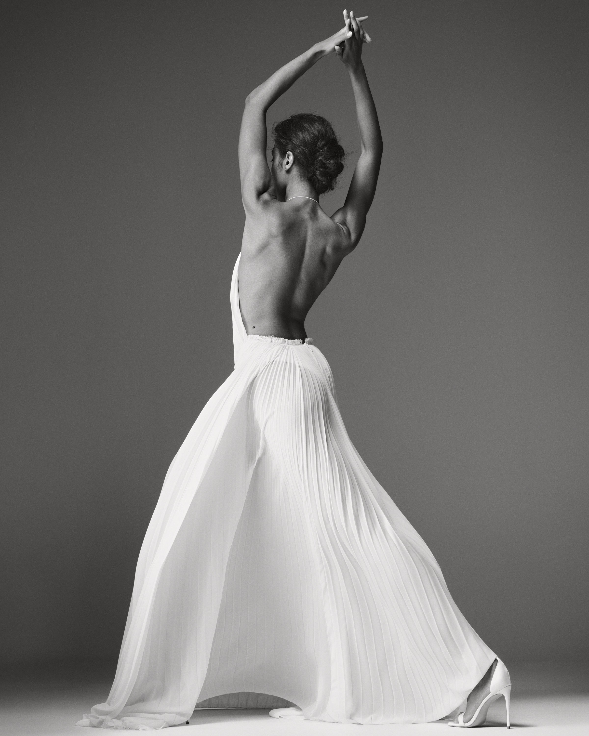 Amelia Pleated Dress by J'amemme - white pleated chiffon gown, full skirt