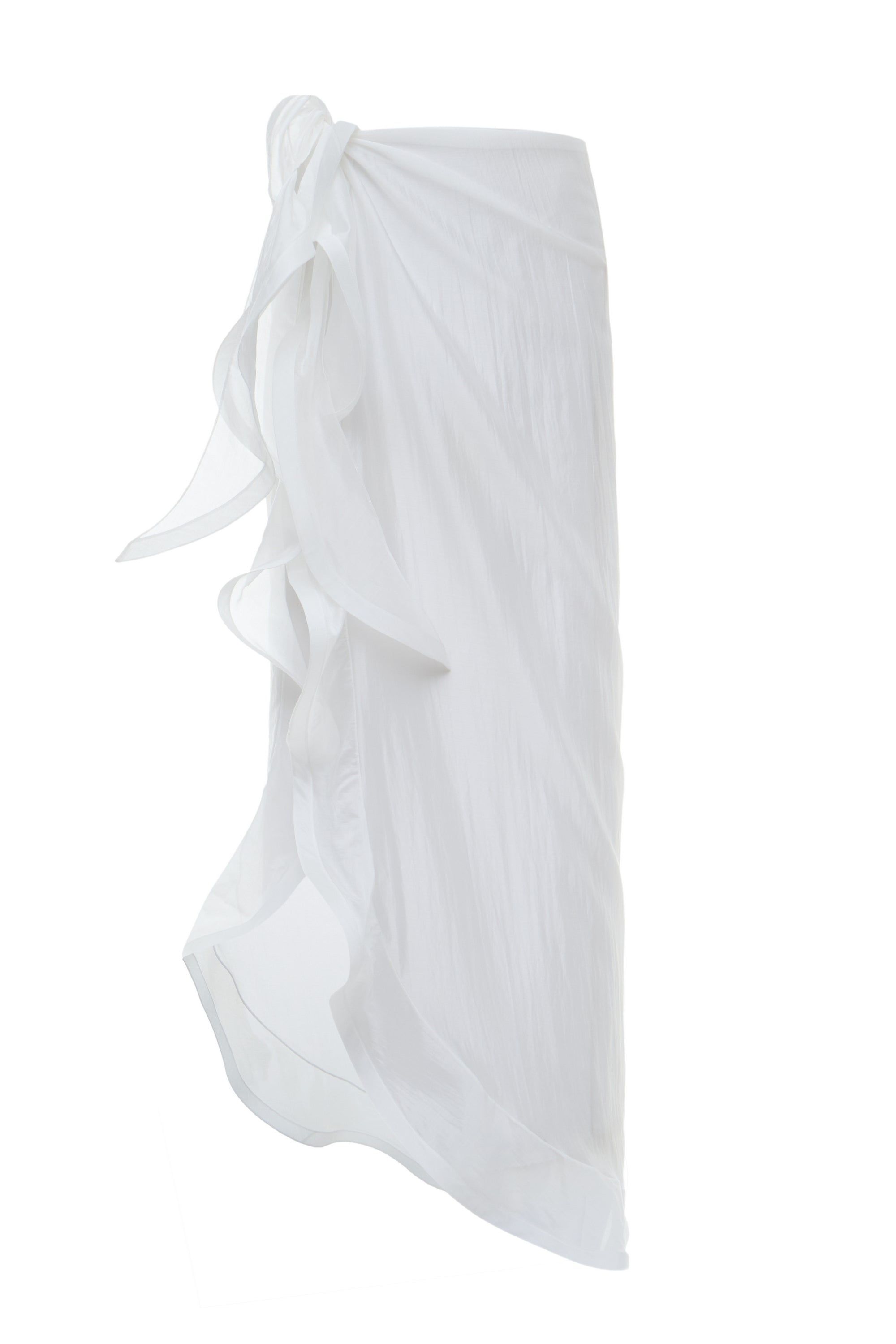 White semi-sheer cotton muslin pareo with a scalloped wave edge, ties as a sarong — J'AMEMME Amphitrite, Resort '27