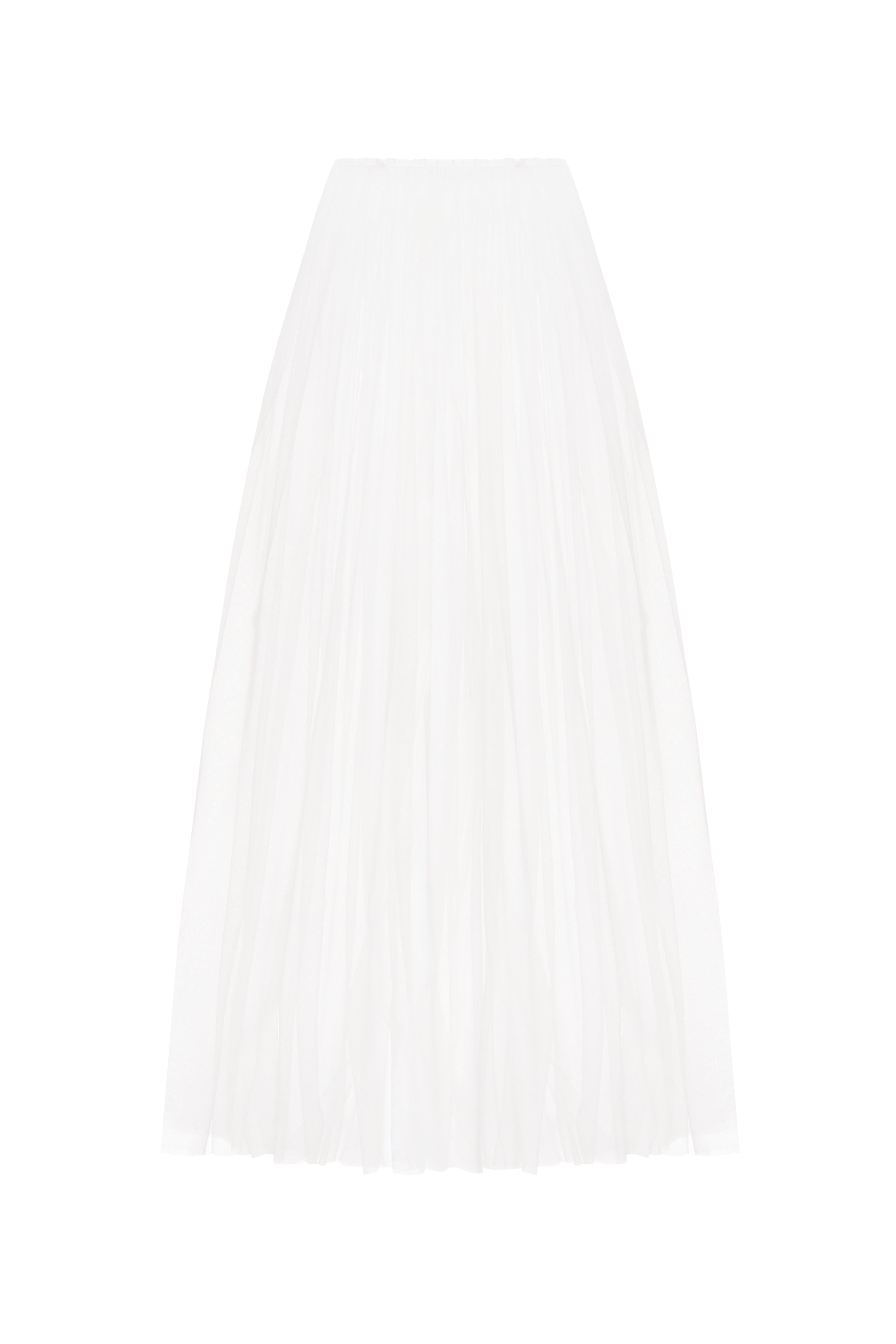 BAMBI MESH SKIRT by Jamemme - lightweight white mesh skirt with waist tie, front view, SS26
