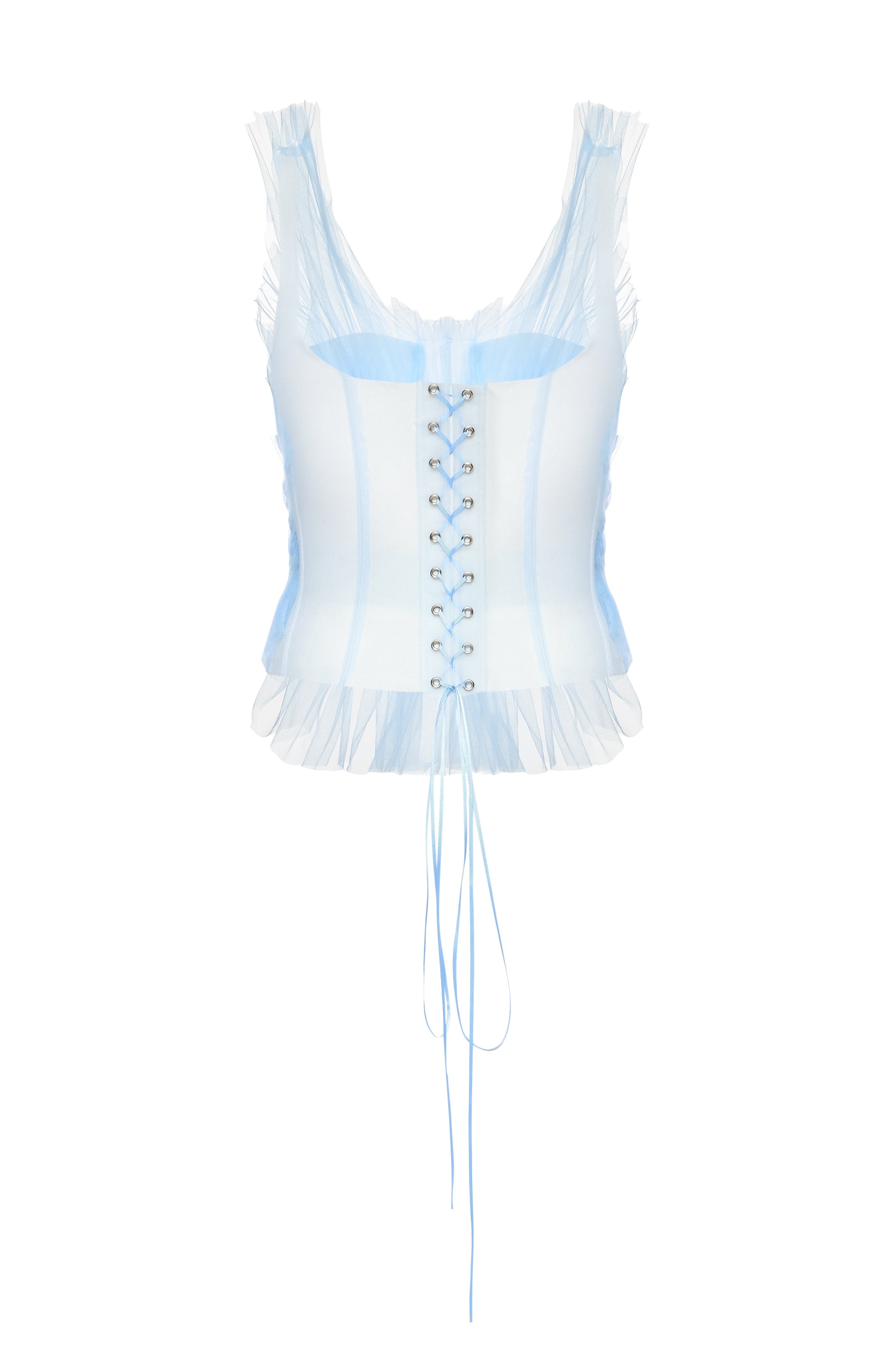 Jamemme BELLINI CORSET TOP Pink - back detail V-neck mesh corset top SS26