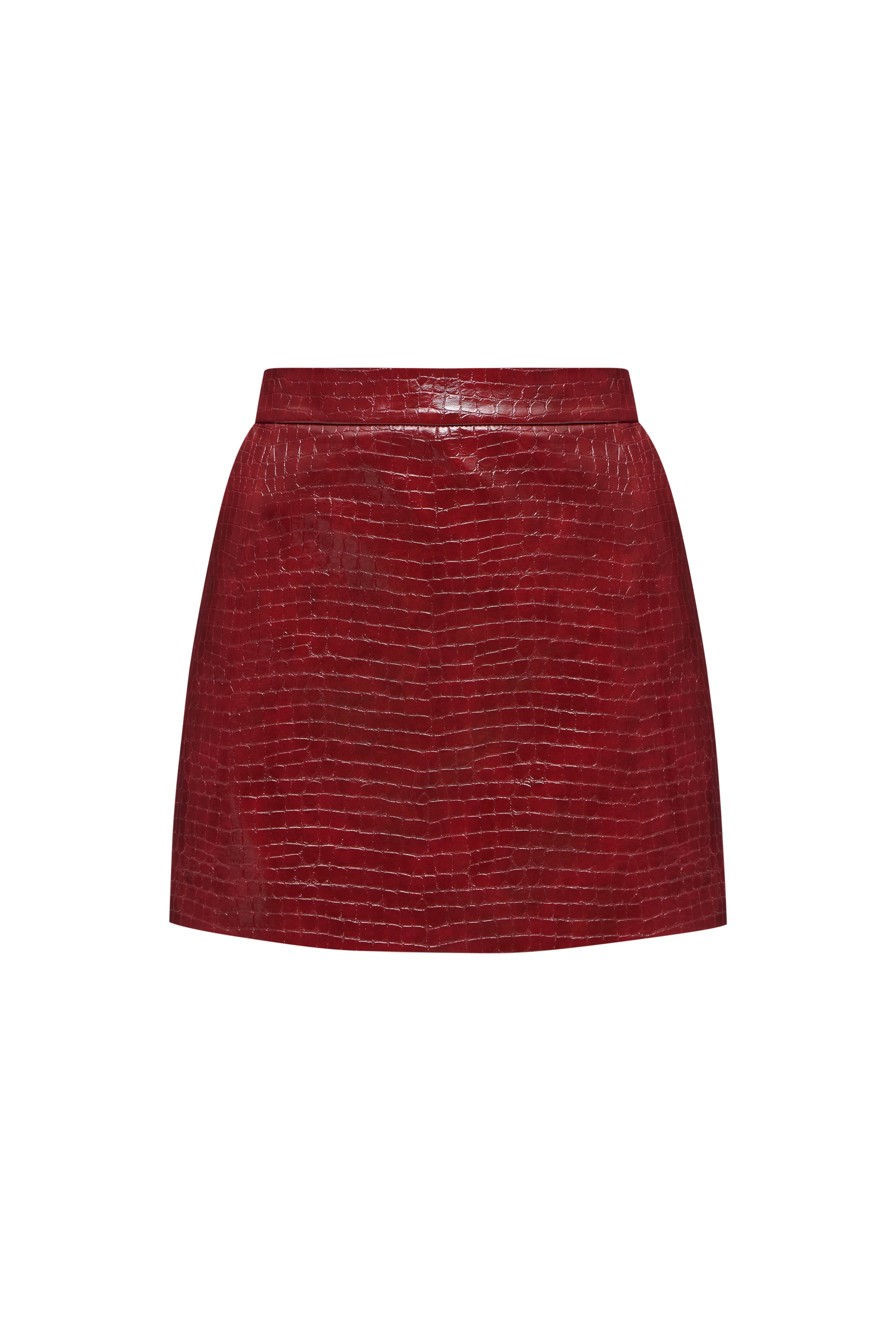 Jamemme Croco Burgundy Mini Skirt - croco-embossed faux leather, high waist, mini length, Spring-Summer 2026