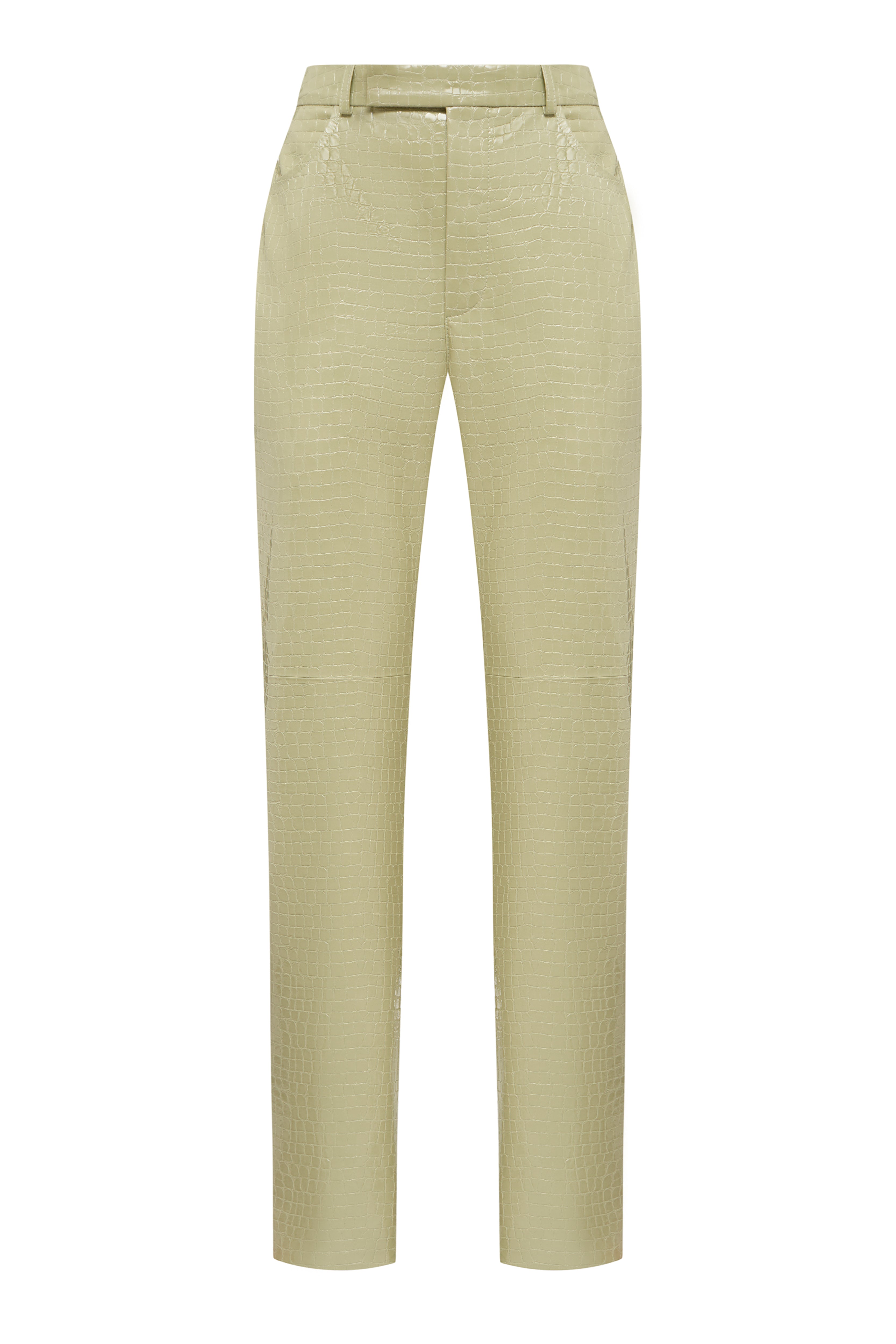 Jamemme Croco Olive Pants - high-waist eco-leather croco-embossed trousers, olive green, Spring-Summer 2026