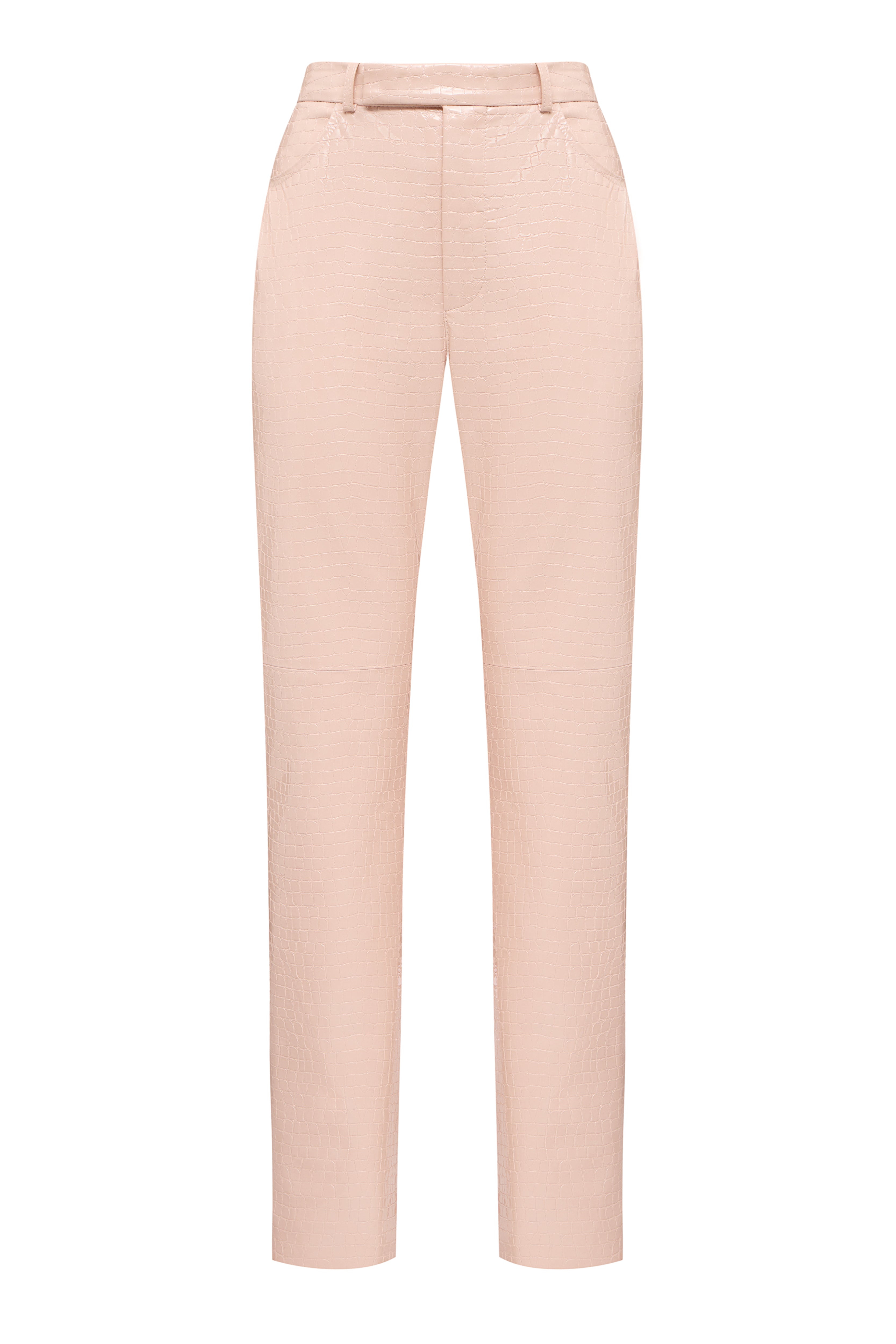 Jamemme Croco Pink Pants - high-waist eco-leather croco-embossed trousers, soft pink, Spring-Summer 2026