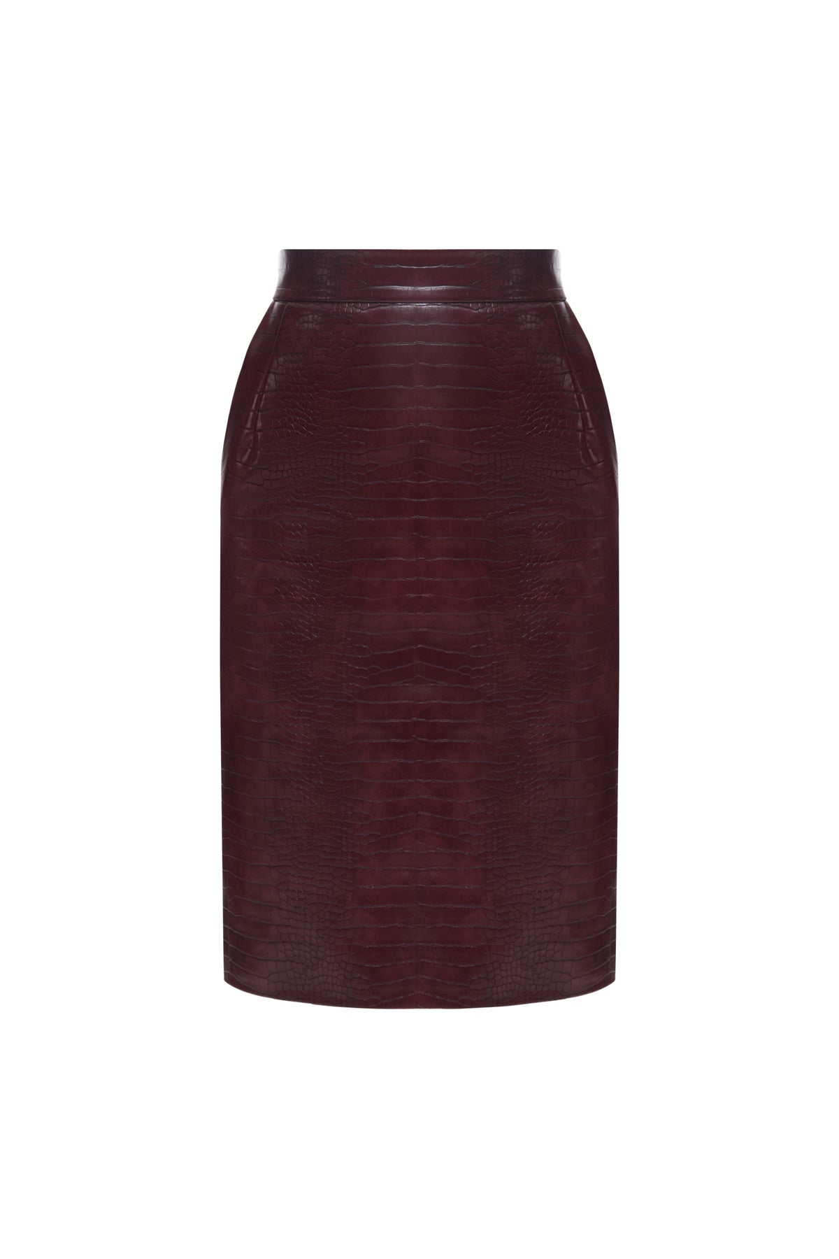 Croco print faux leather knee-length skirt in burgundy by J'amemme – photo 11 of 11