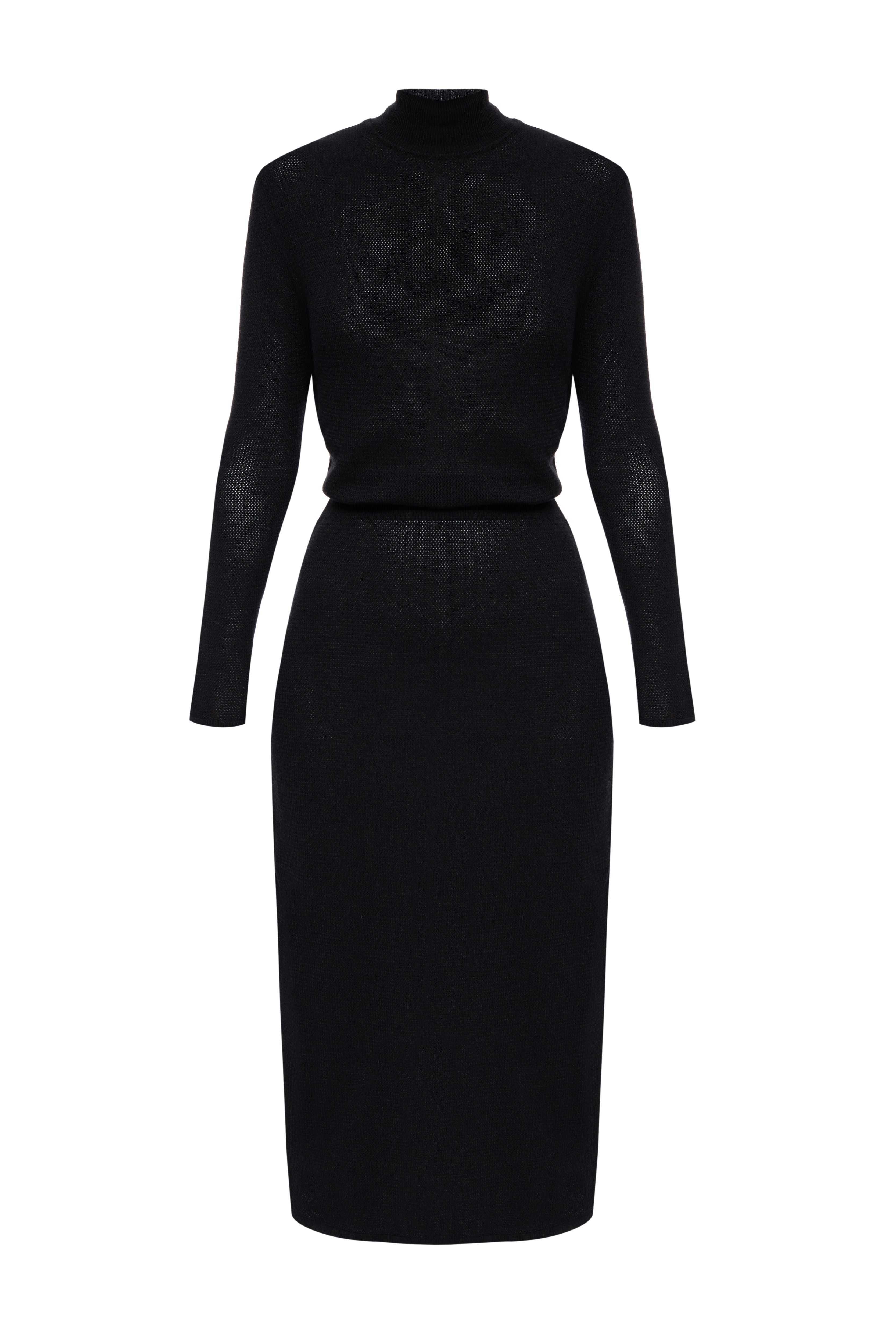 Jamemme Emily Knit Dress in black - long sleeve midi dress, 52% viscose stretch knit, Spring-Summer 2026 collection