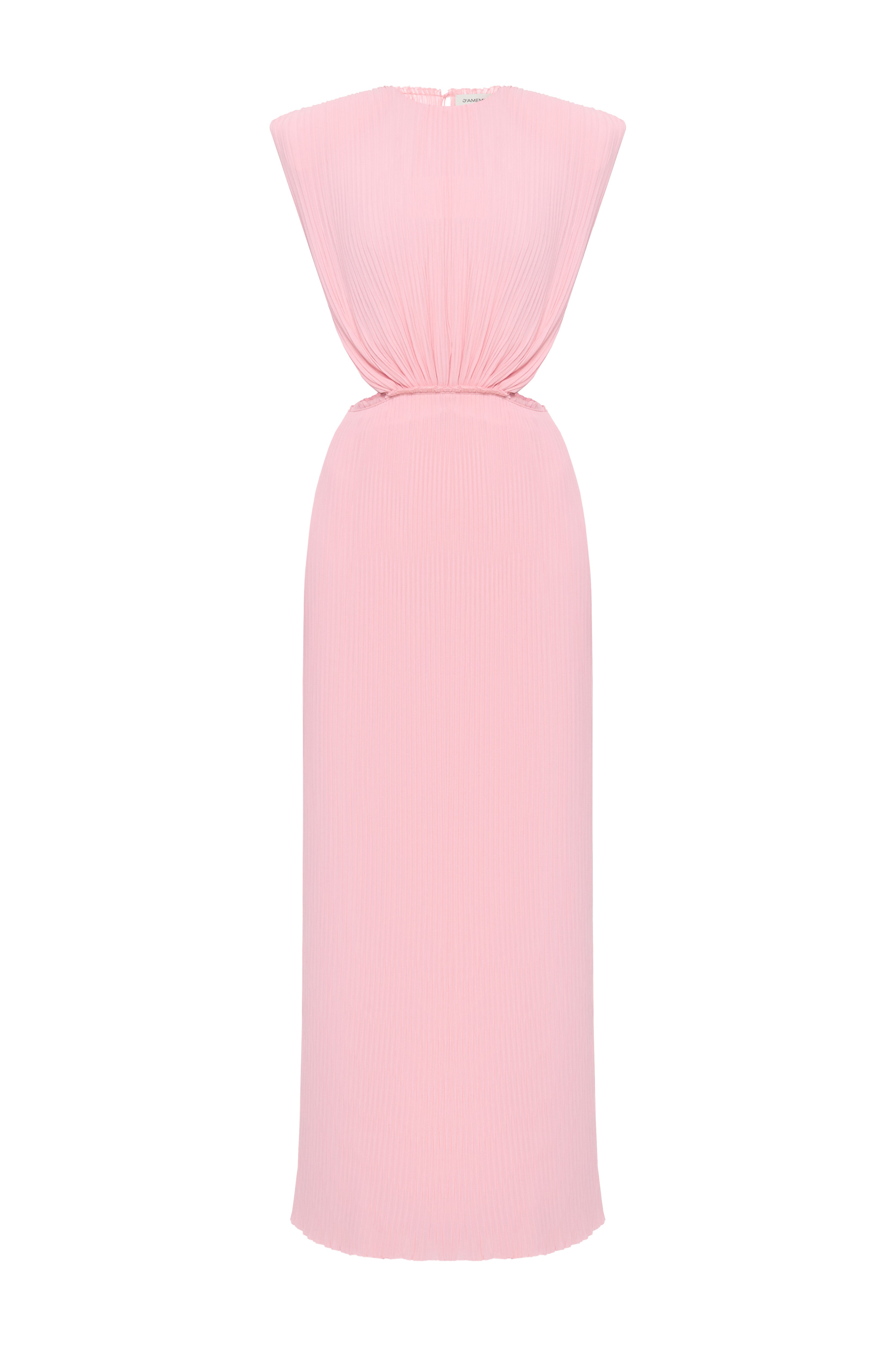 Greek Chiffon Dress Pink – Pleated | Jamemme SS26