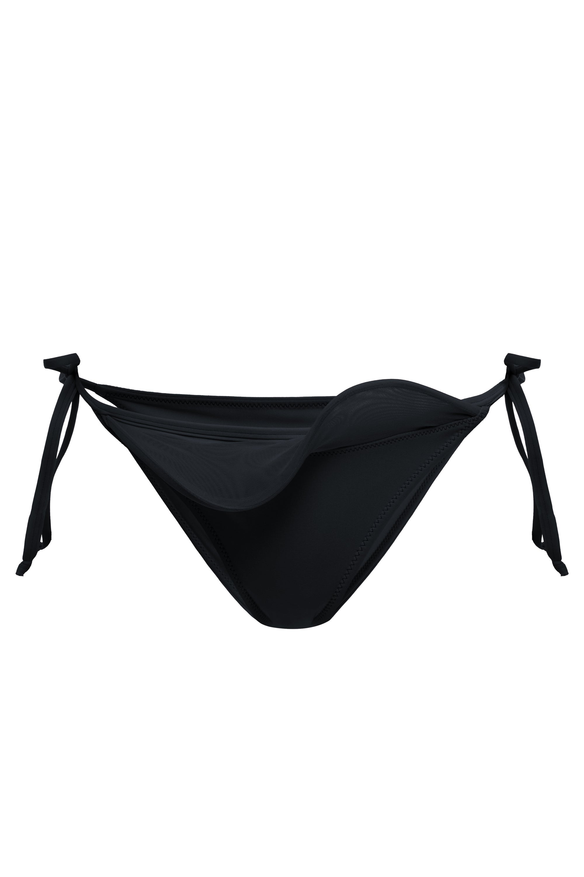 Black classic bikini bottoms with a sculpted wave inset at the hip, Italian Carvico jersey — J'AMEMME Ligeia, Resort '27