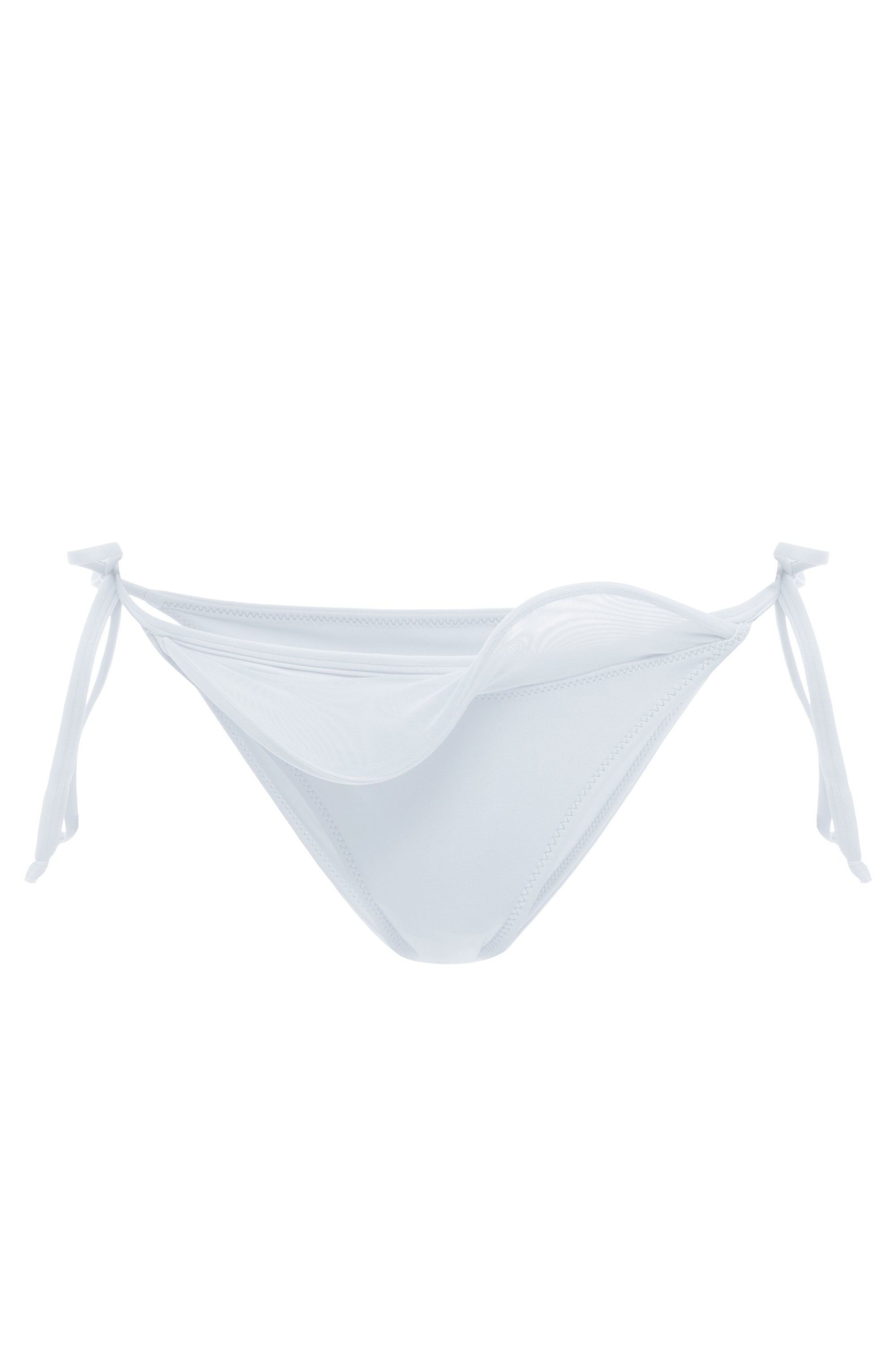 White classic bikini bottoms with a sculpted wave inset at the hip, Italian Carvico jersey — J'AMEMME Ligeia, Resort '27