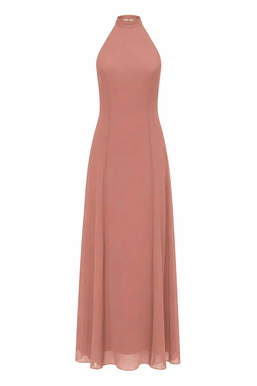 Jamemme Mia Chiffon Dress in Caramel - turtleneck open back chiffon dress SS26