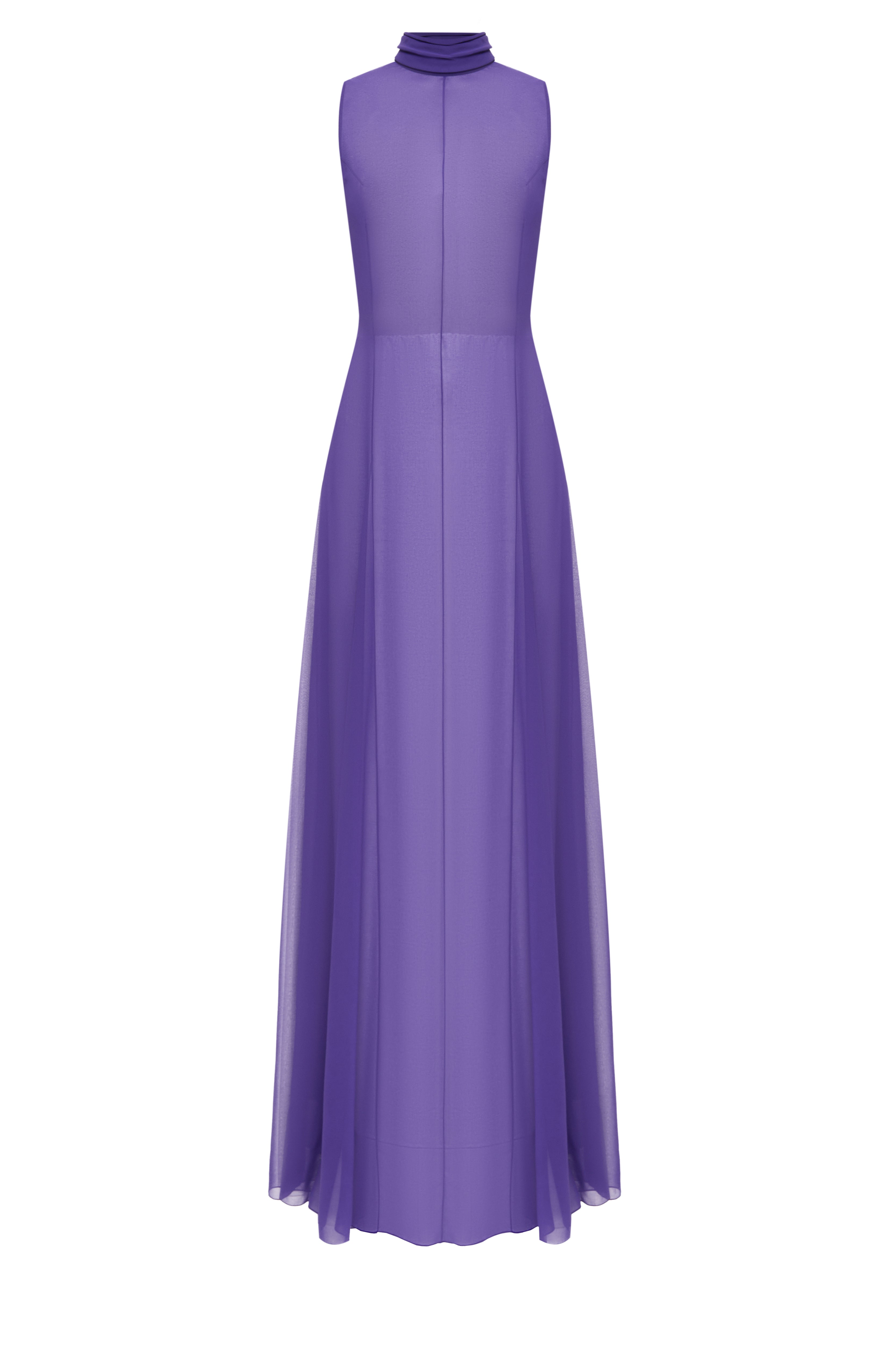 Mia Chiffon Dress Purple - front view, turtleneck with accent scarf, Jamemme SS26