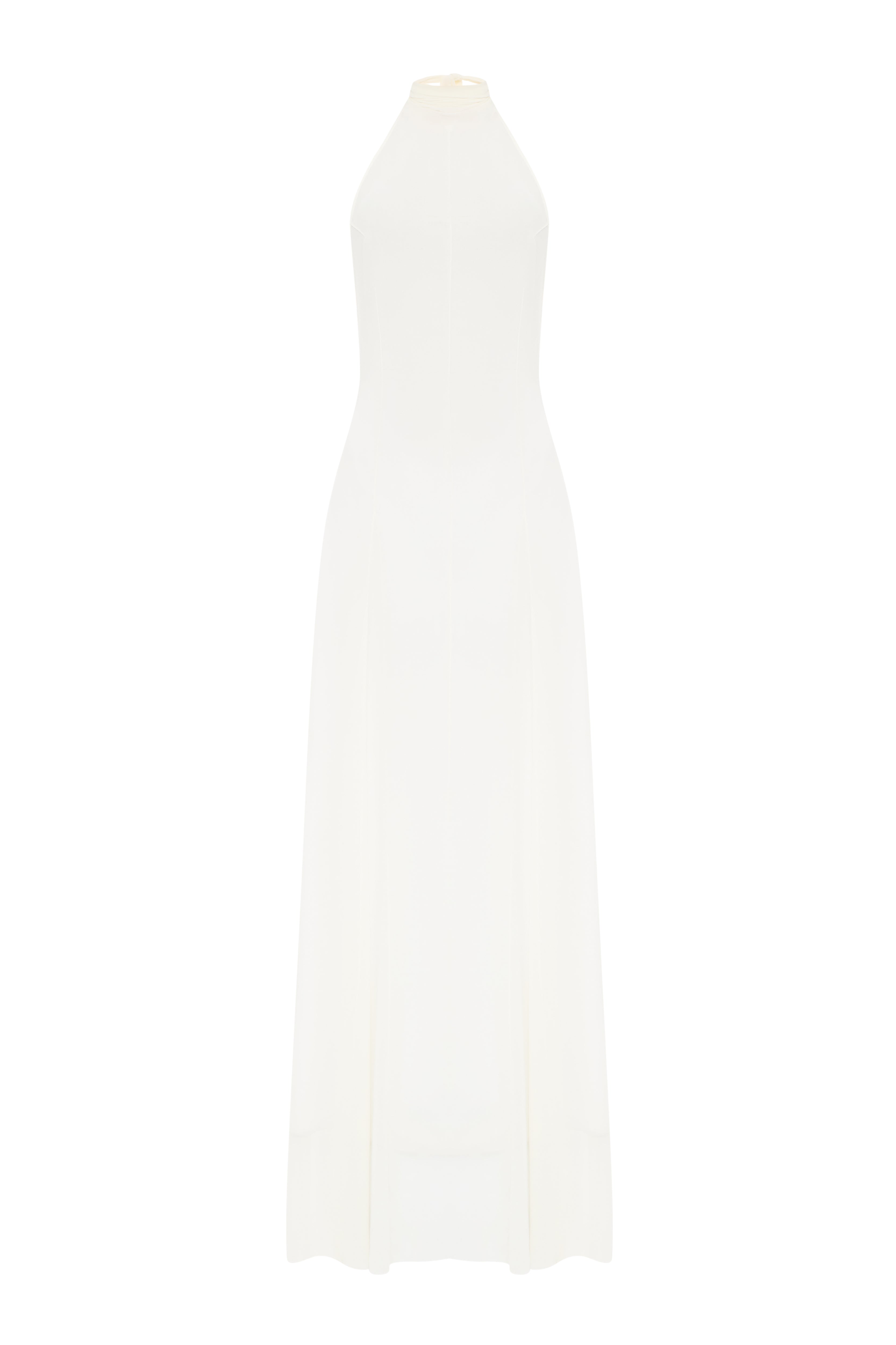Mia Chiffon Dress White – front view, turtleneck with accent scarf, Jamemme SS26