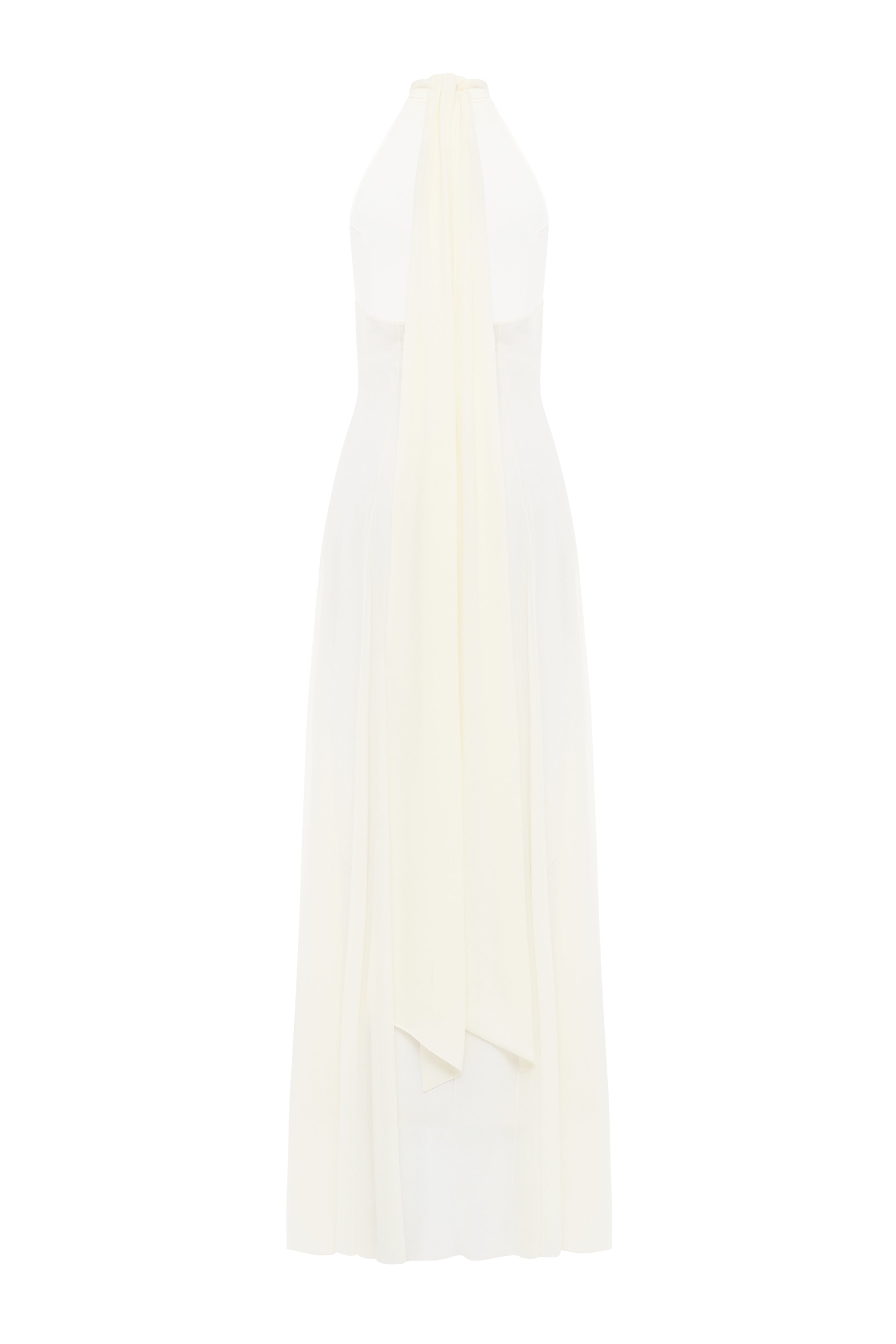 Mia Chiffon Dress by J'amemme - open back view with draped scarf panel