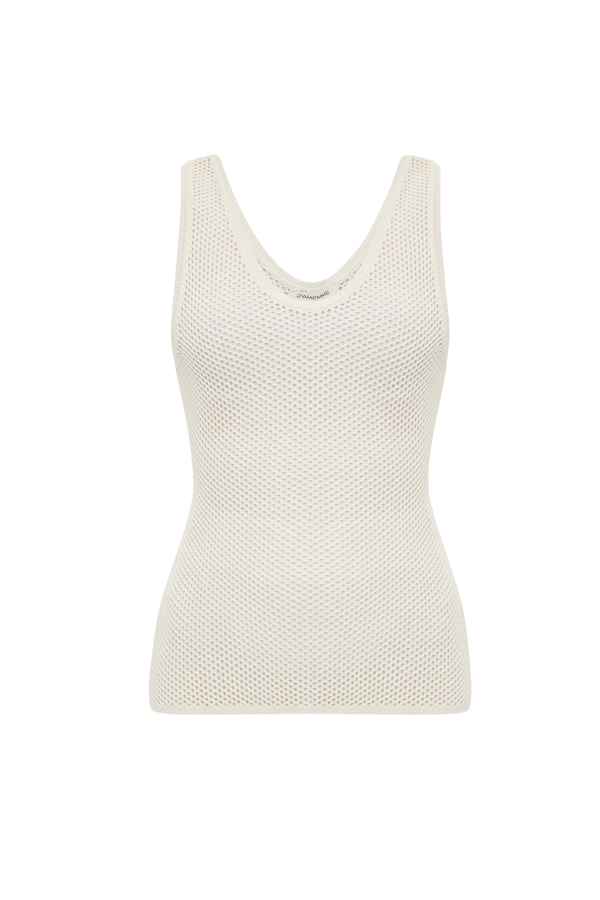 Beige open-knit top from the three-piece Nereis set — J'AMEMME, Resort '27