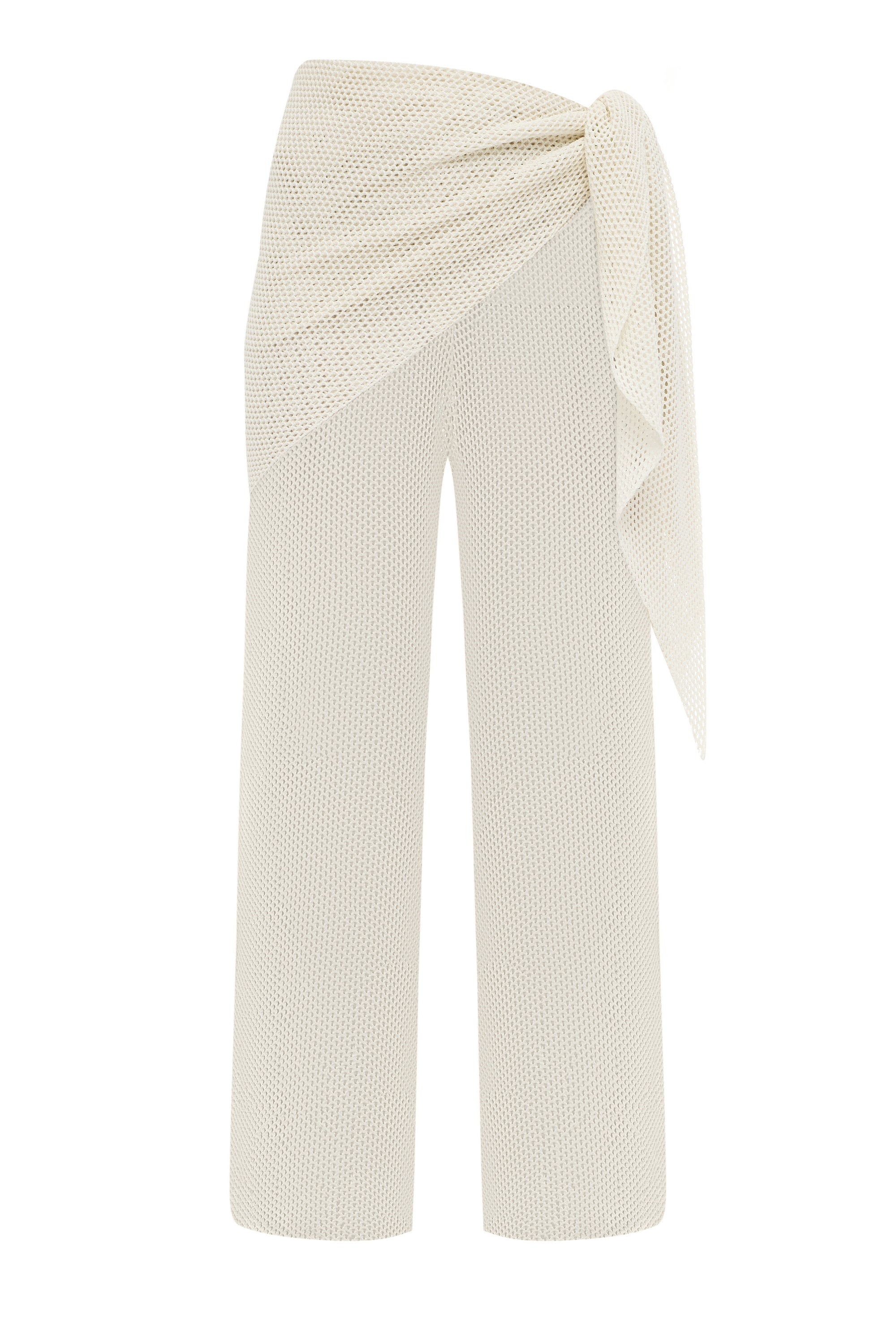 Beige open-knit trousers from the three-piece Nereis set — J'AMEMME, Resort '27