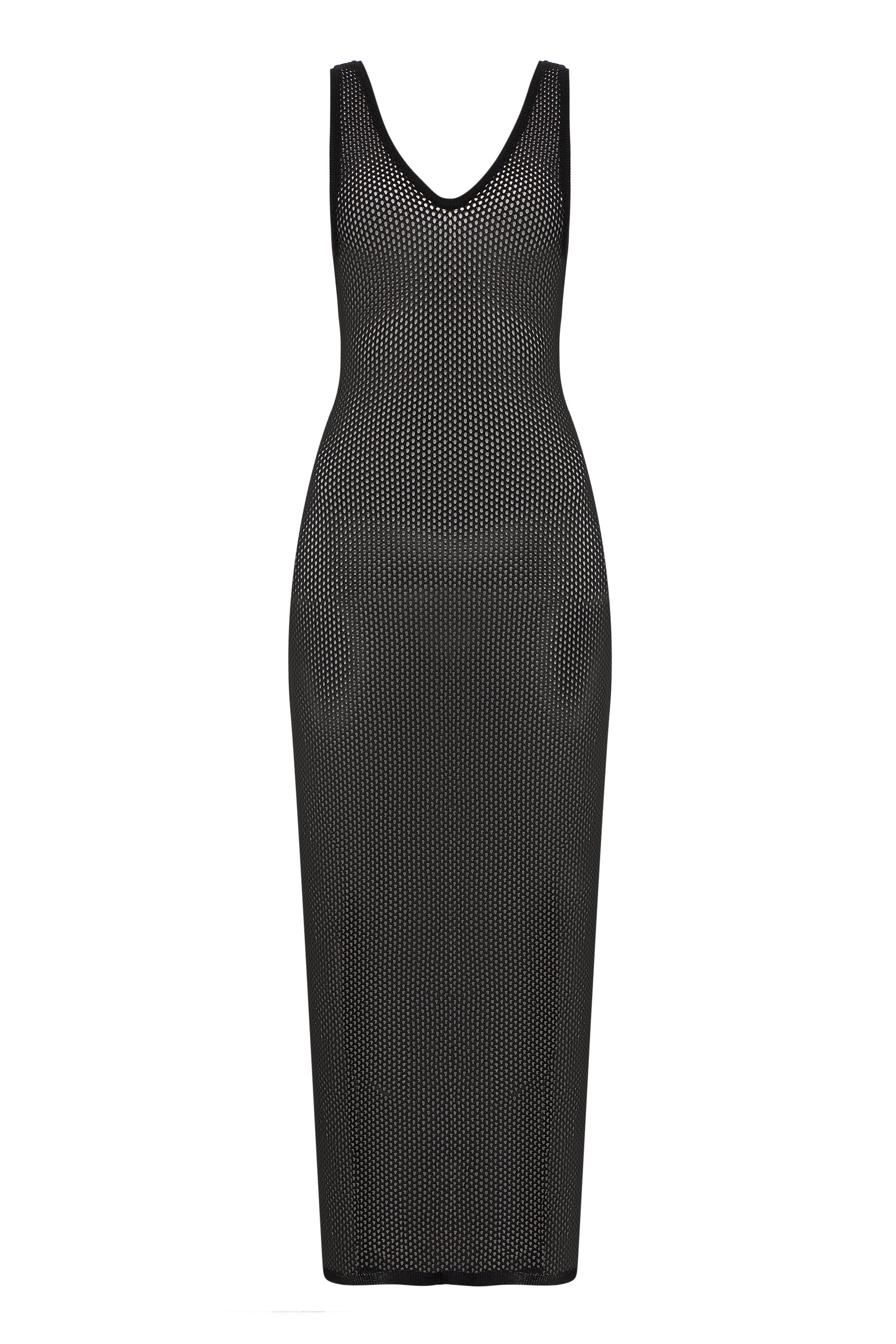 Black open-knit mesh beach dress, unlined, to wear over swimwear — J'AMEMME Nereis, Resort '27