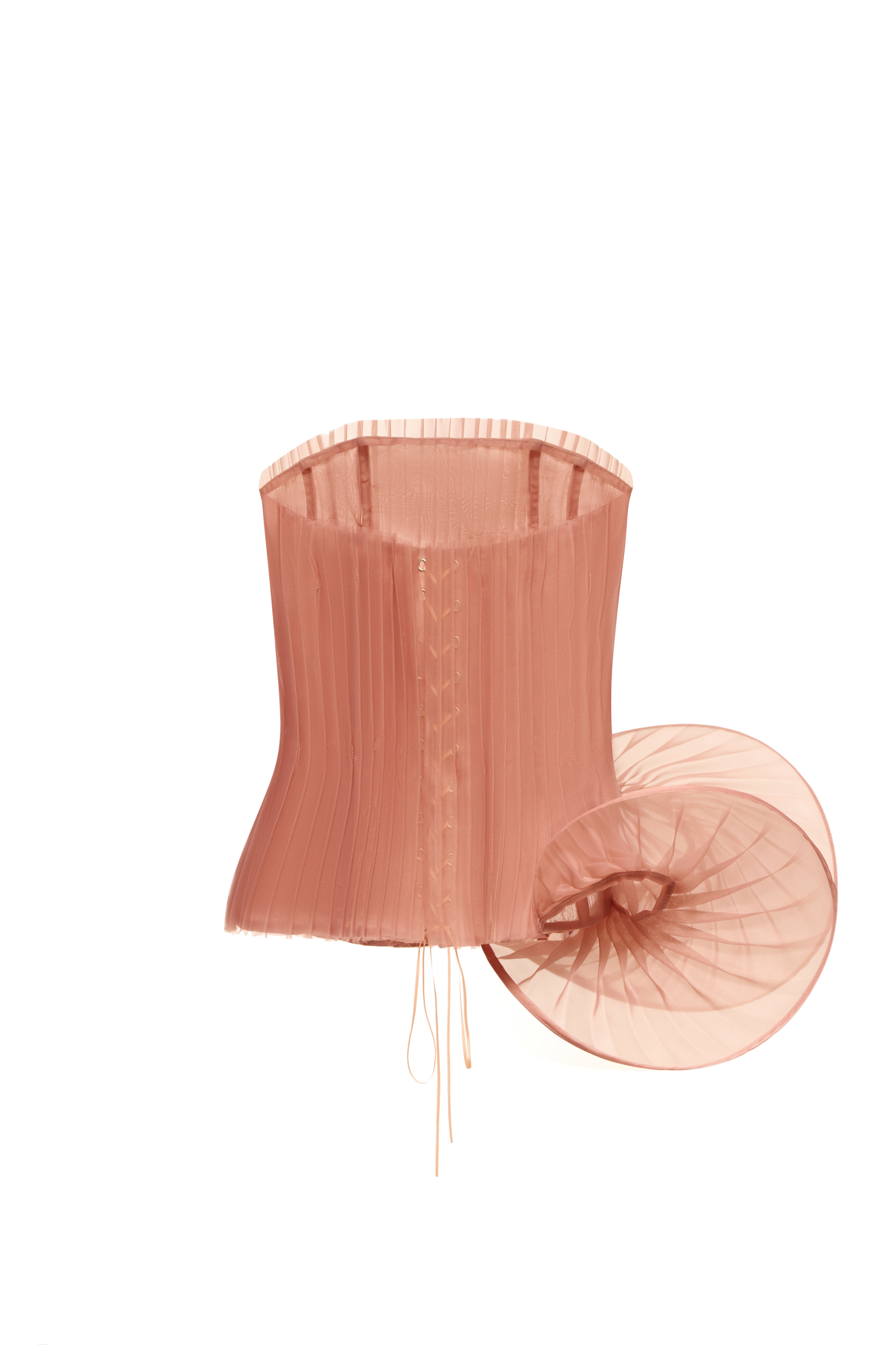 Nina Pleated Set Caramel – back view of corset top with handmade wave detail, Jamemme SS26
