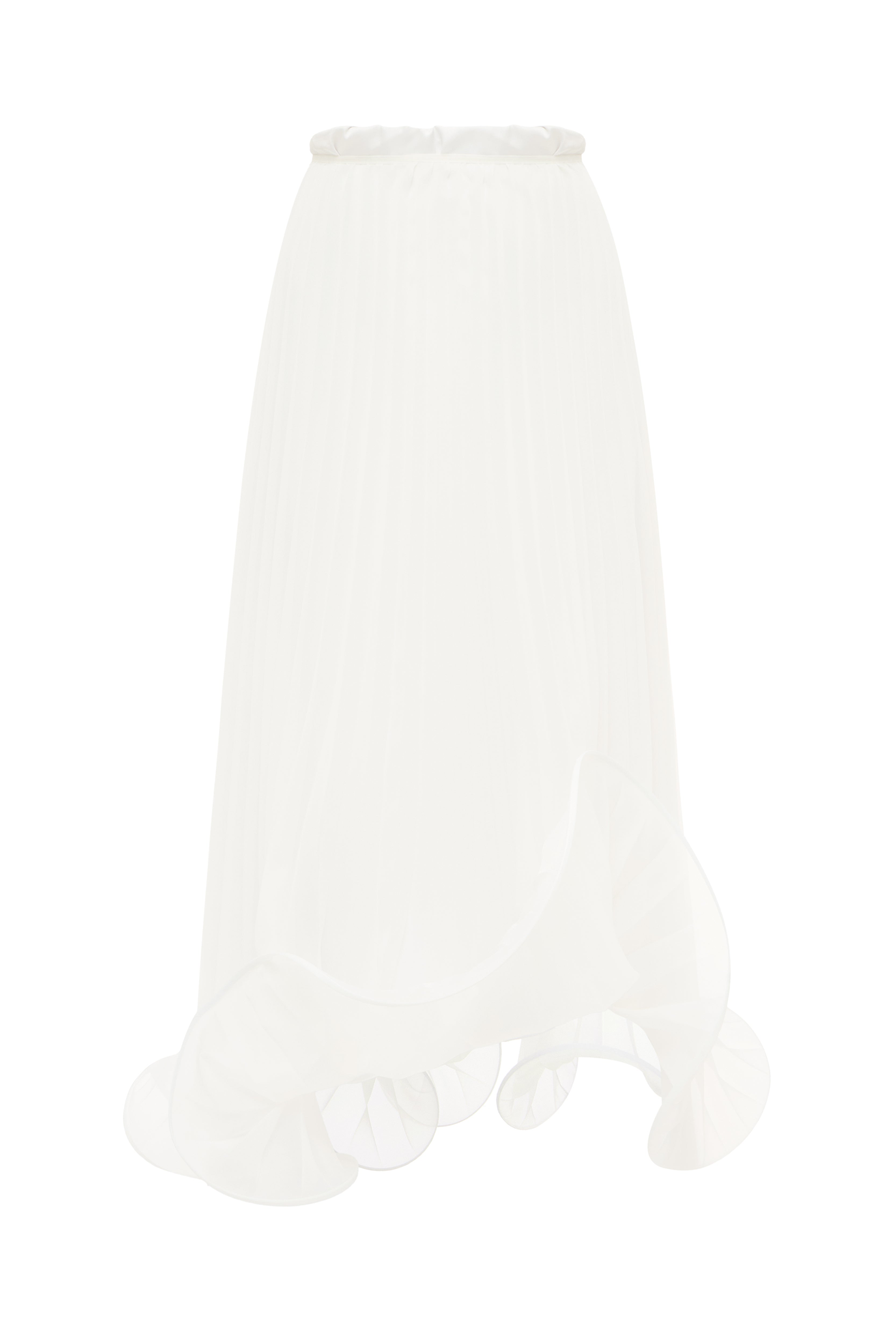 Nina Pleated Set by J'amemme — detail view of the pleated chiffon two-piece bridal set